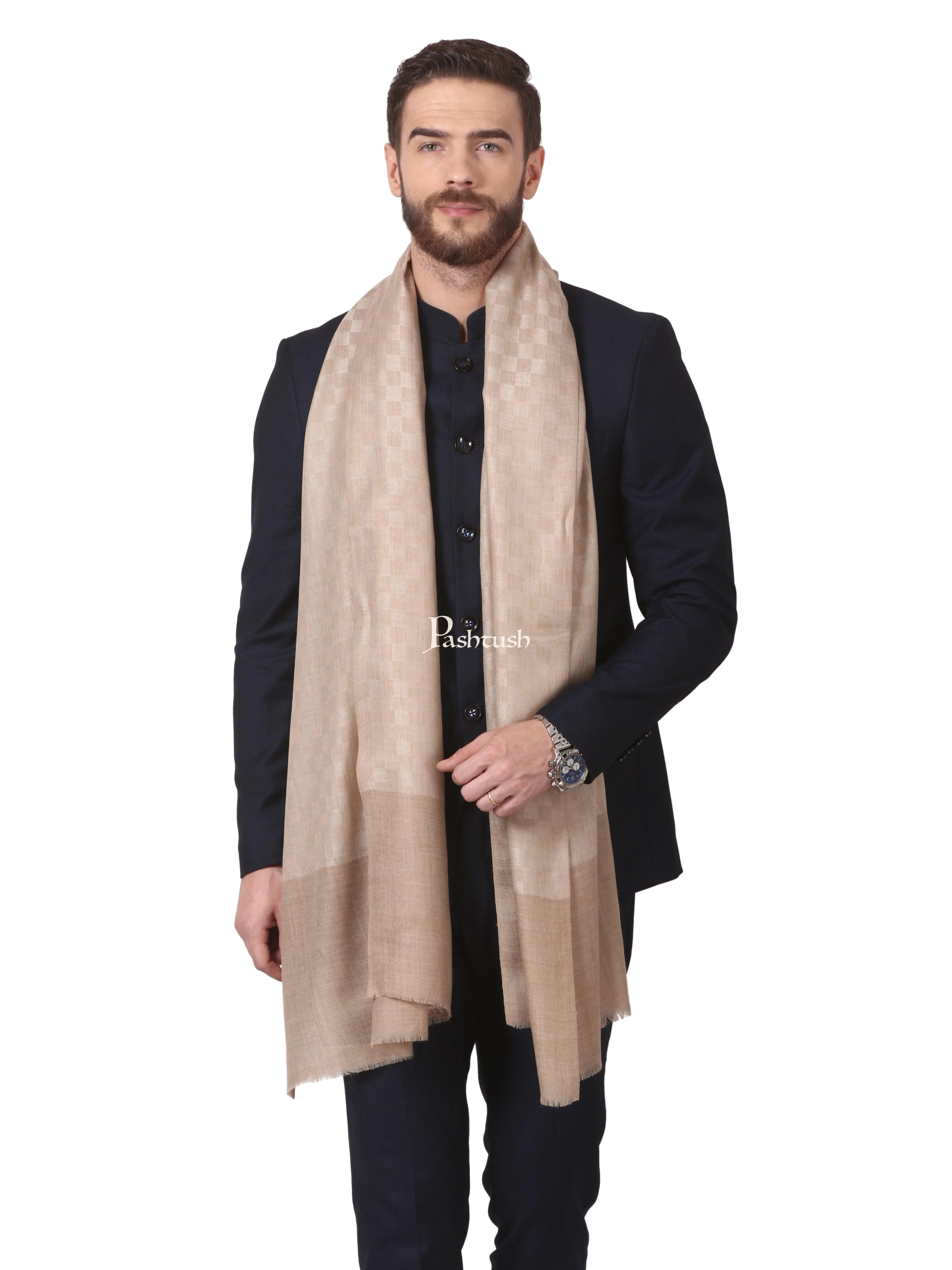 Pashtush His and Her Set of Stoles with Premium Gift Box Packaging, Beige and Powder Pink - Image 4