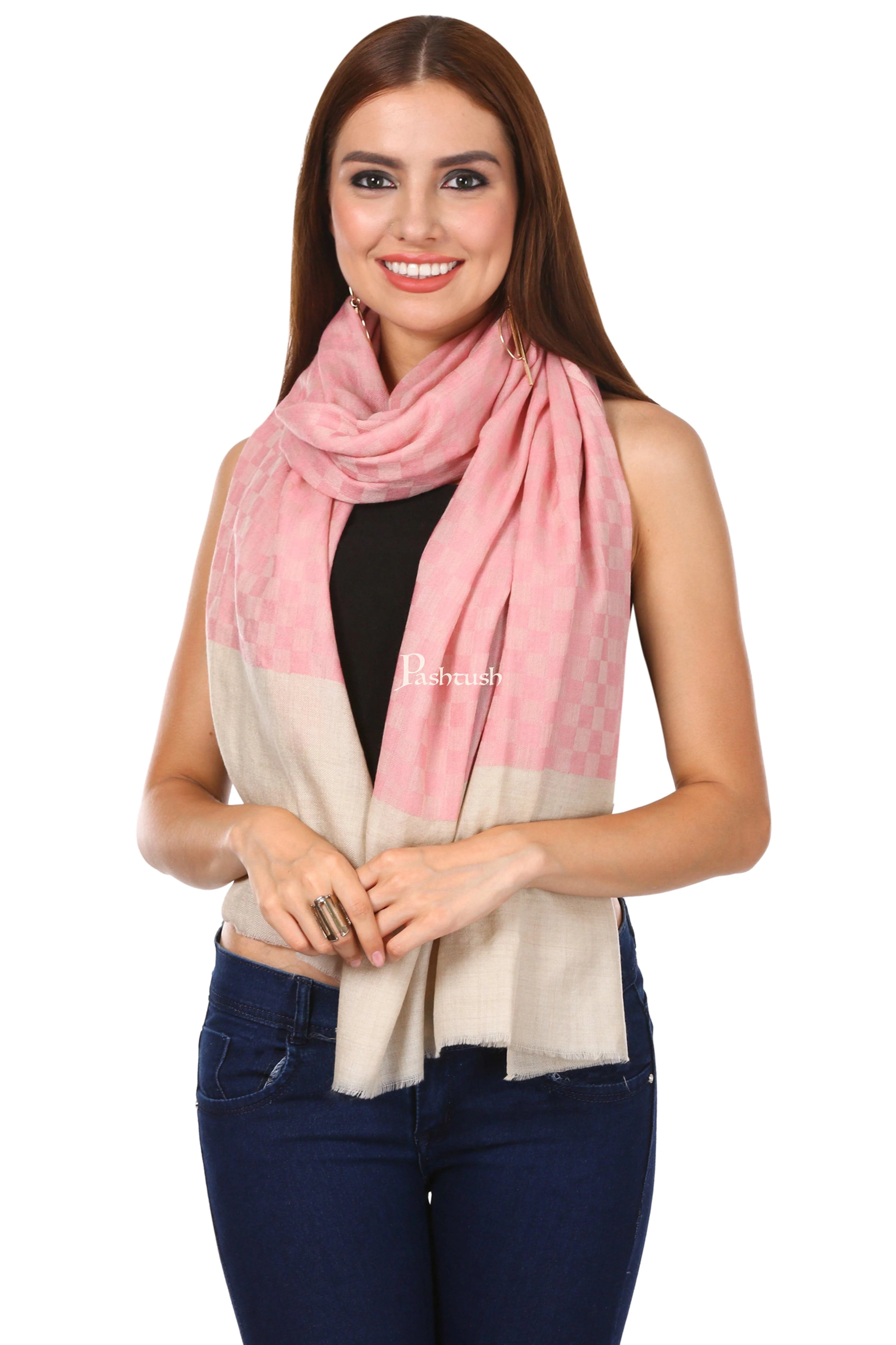 Pashtush His and Her Set of Stoles with Premium Gift Box Packaging, Beige and Powder Pink - Image 8