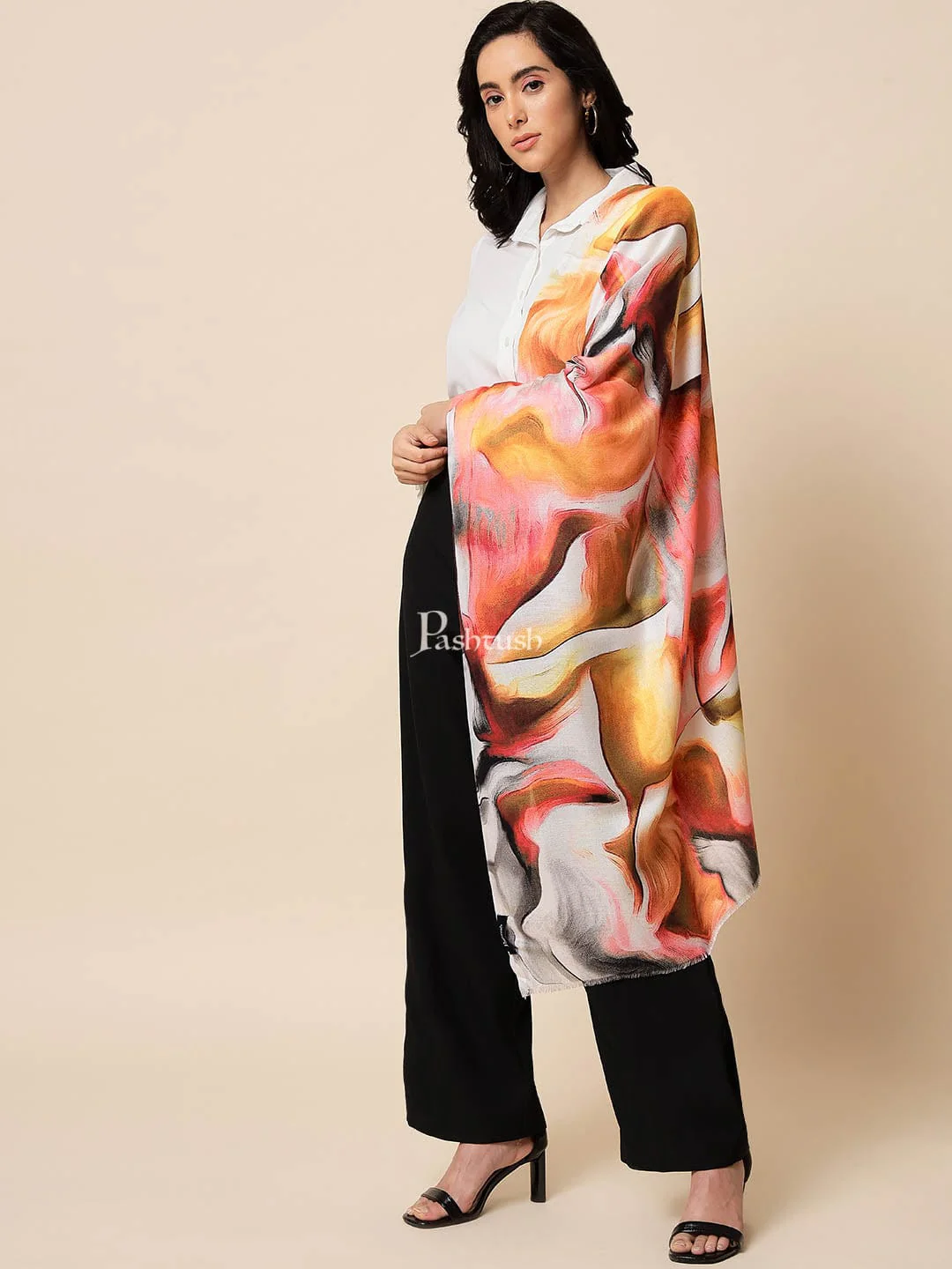 Pashtush His and Her Set, Premium Gift Box, Fine Wool Mens Stole with Printed Bamboo Womens Stole, Black and Multicolour - Image 10