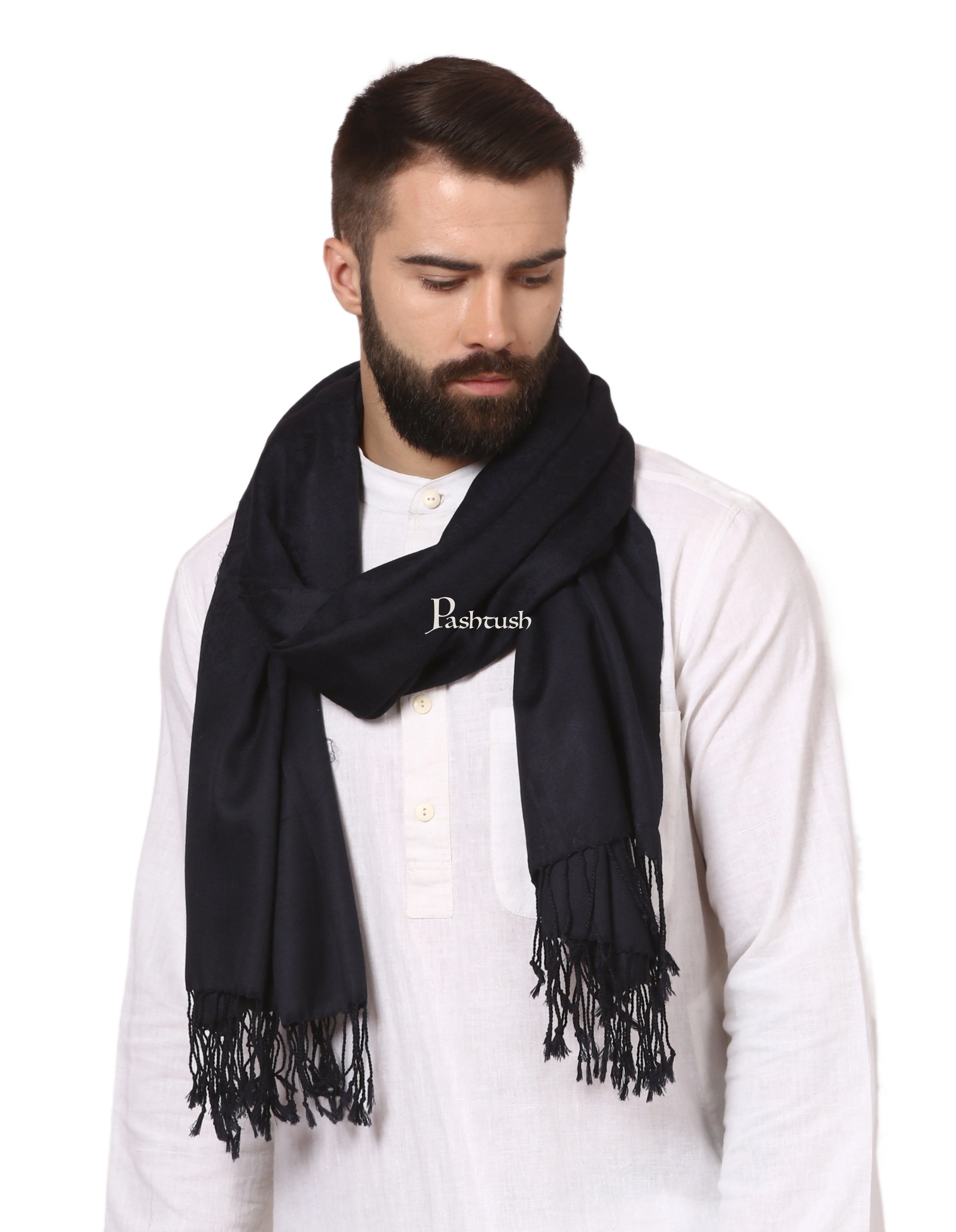 Pashtush His and Her Set, Premium Gift Box, Fine Wool Mens Stole with Printed Bamboo Womens Stole, Black and Multicolour - Image 3