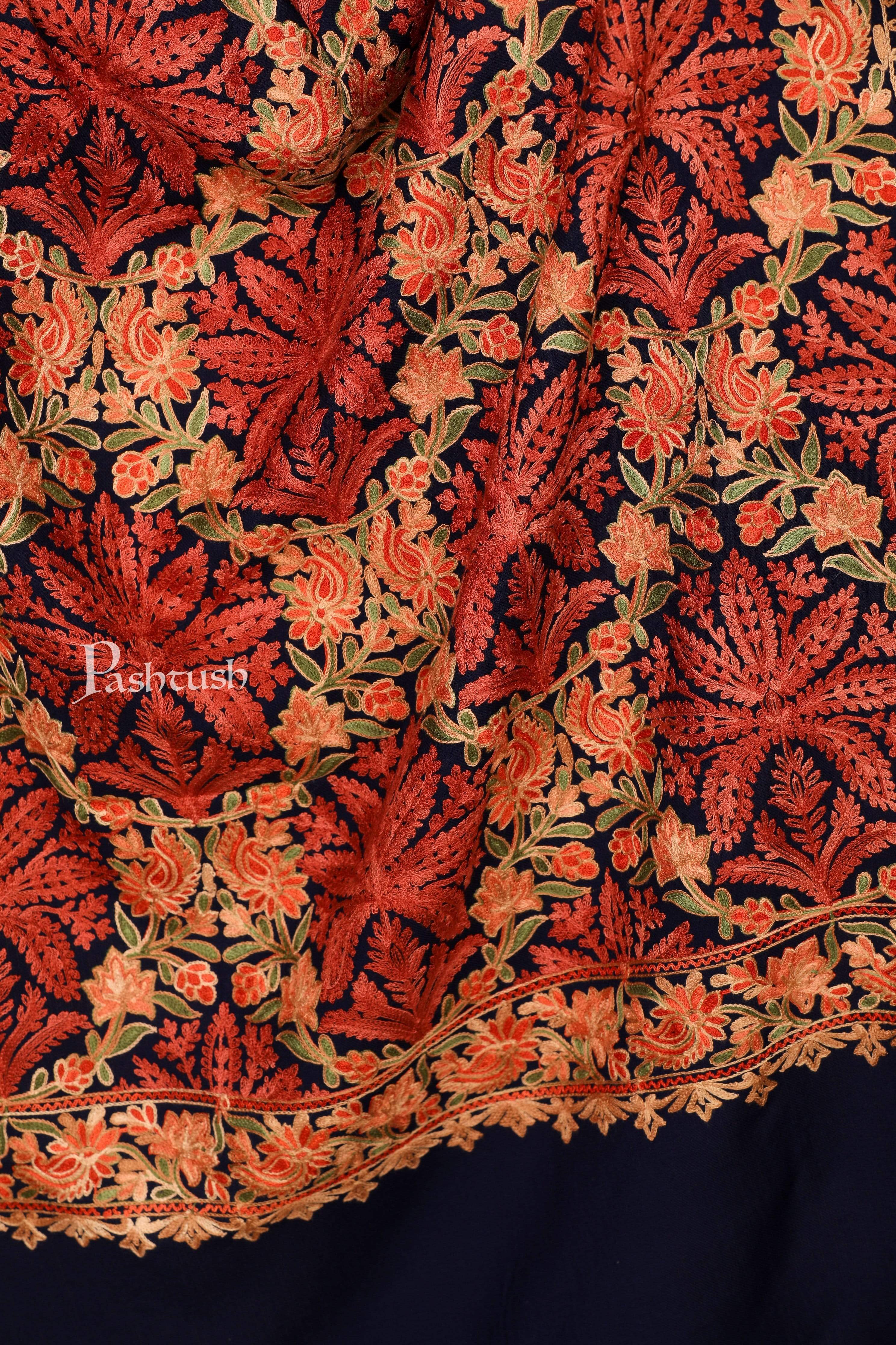 Pashtush Aari Embroidery Stole, Fine Wool, Black - Image 2
