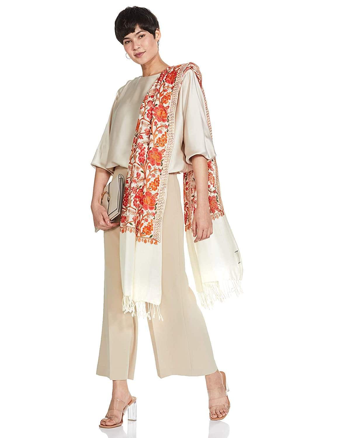 Pashtush Womens Fine Wool, Light Weight, Gulaabdar Aari Embroidery Stole, - Image 10