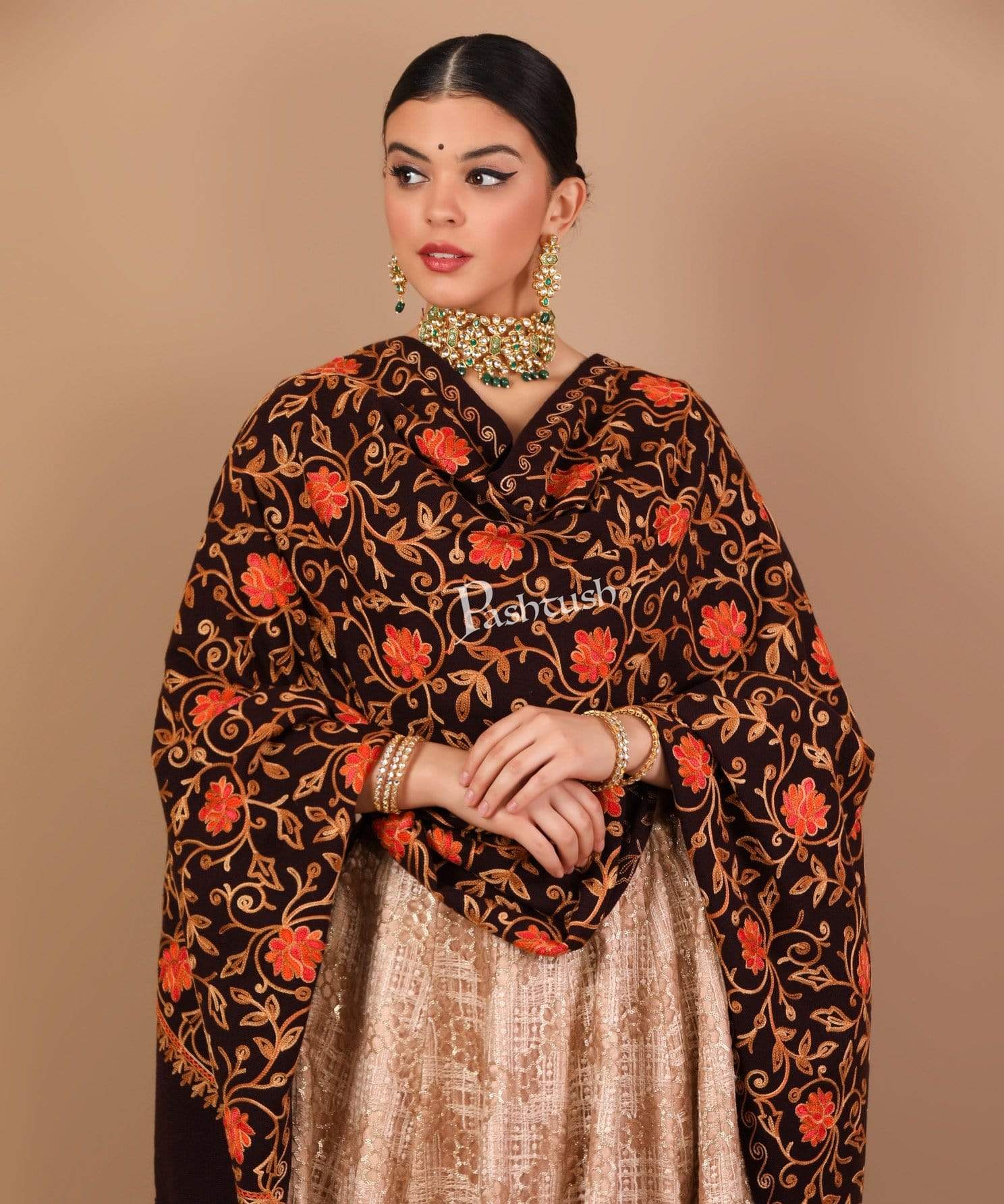 Pashtush Womens Aari Embroidery, Woollen Stole