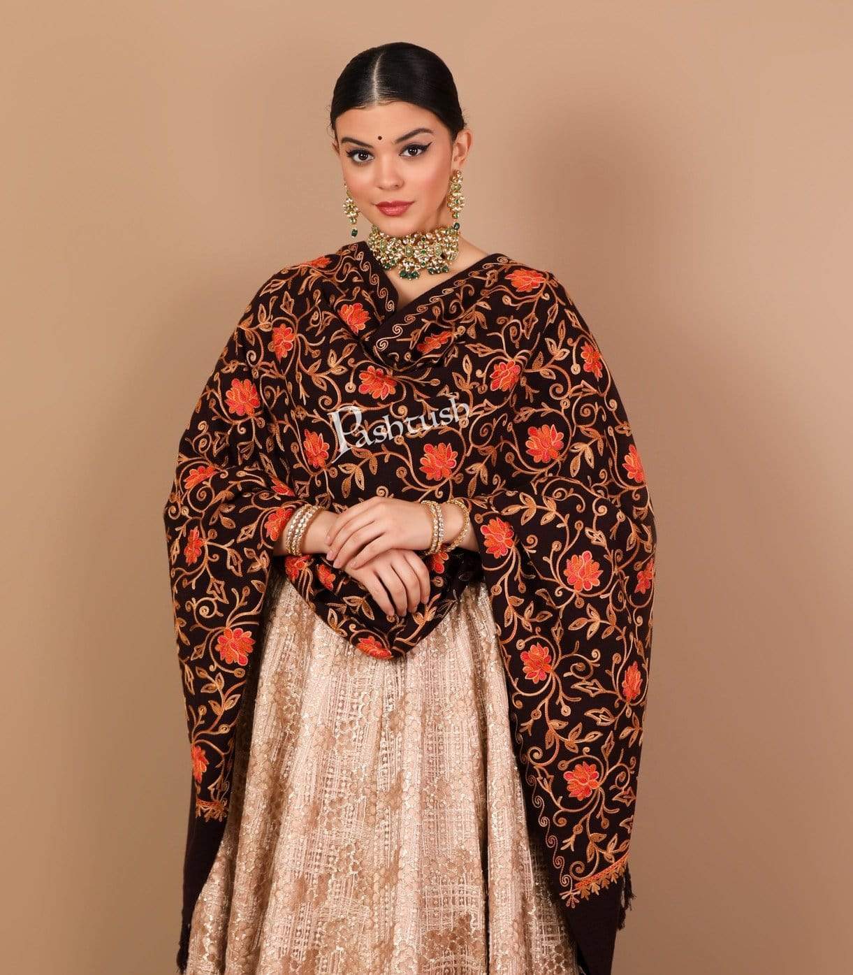 Pashtush Womens Aari Embroidery, Woollen Stole - Image 5
