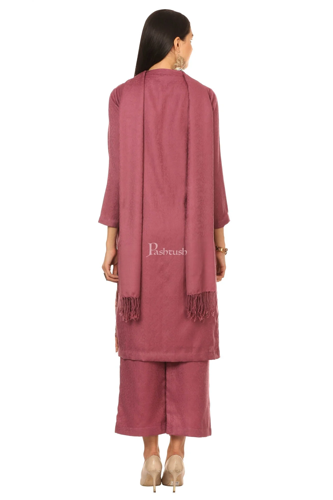 Pashtush Embroidery Suit, With Self Stole (Unstitched) - Peel Lilac - Image 4