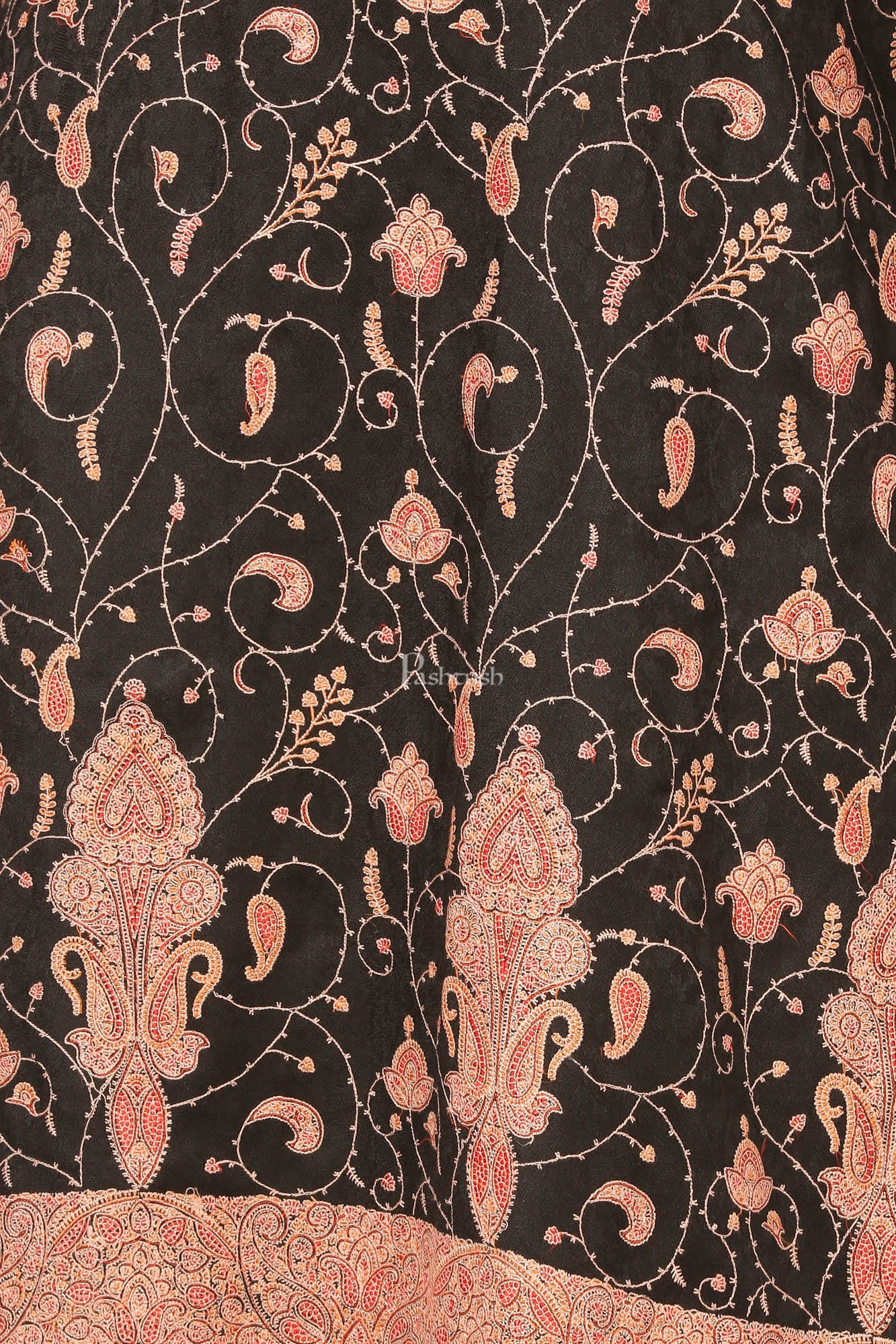 Pashtush Embroidery Suit, Fine Wool (Unstitched) - Rich Black - Image 3