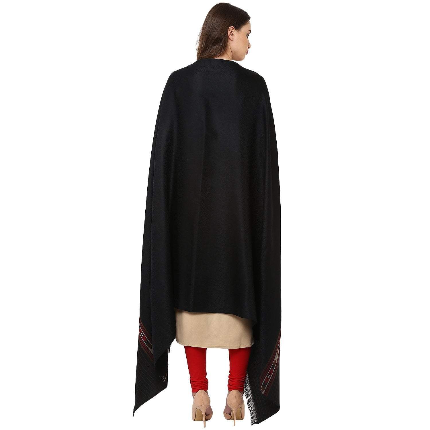 Pashtush Womens Fine Wool Aztec Weave Shawl, Soft And Warm, Black - Image 3
