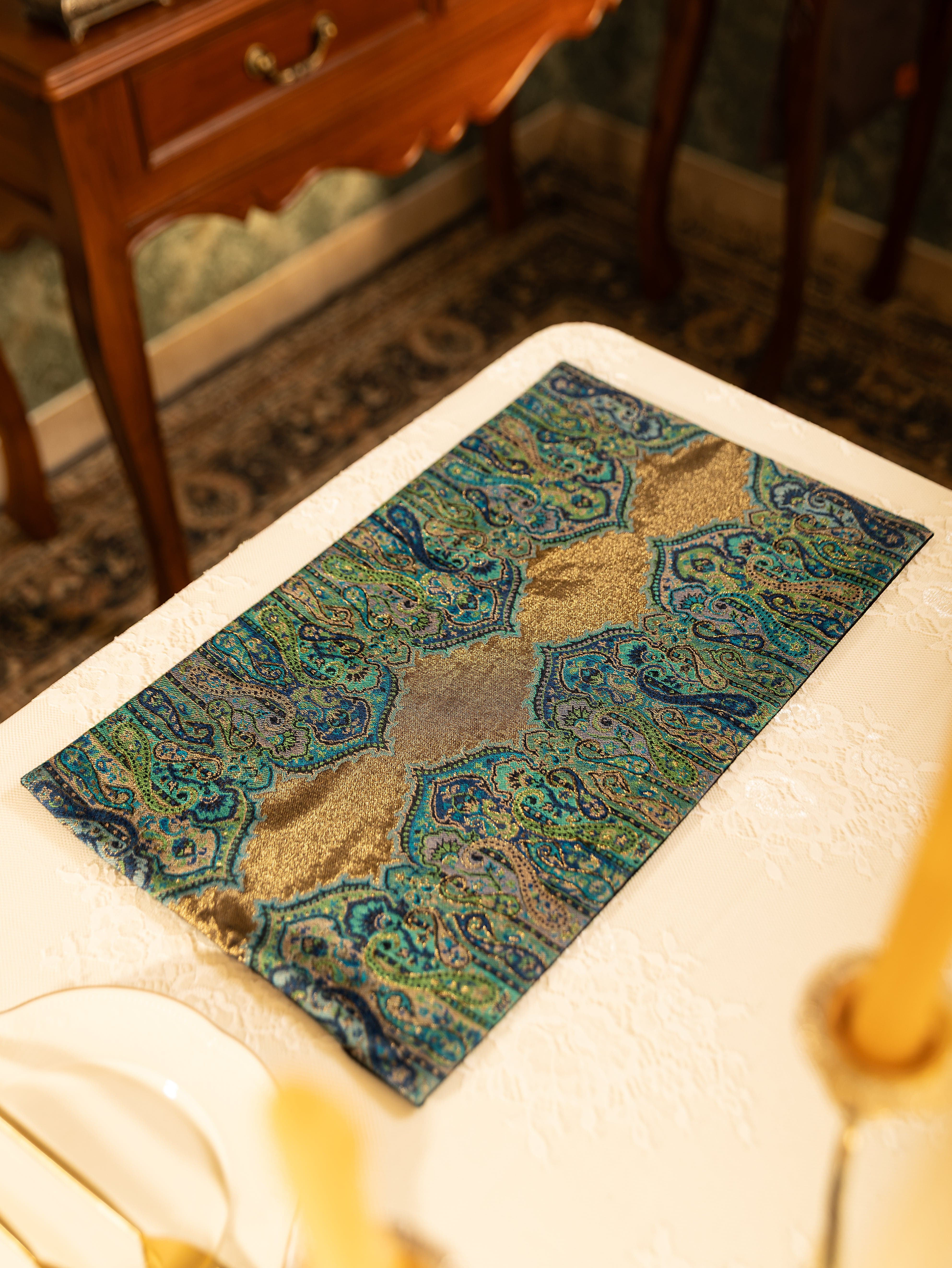 Pashtush Luxury Table Mats, Twilight Collection, Arabic Sea Blue (Mats Only)