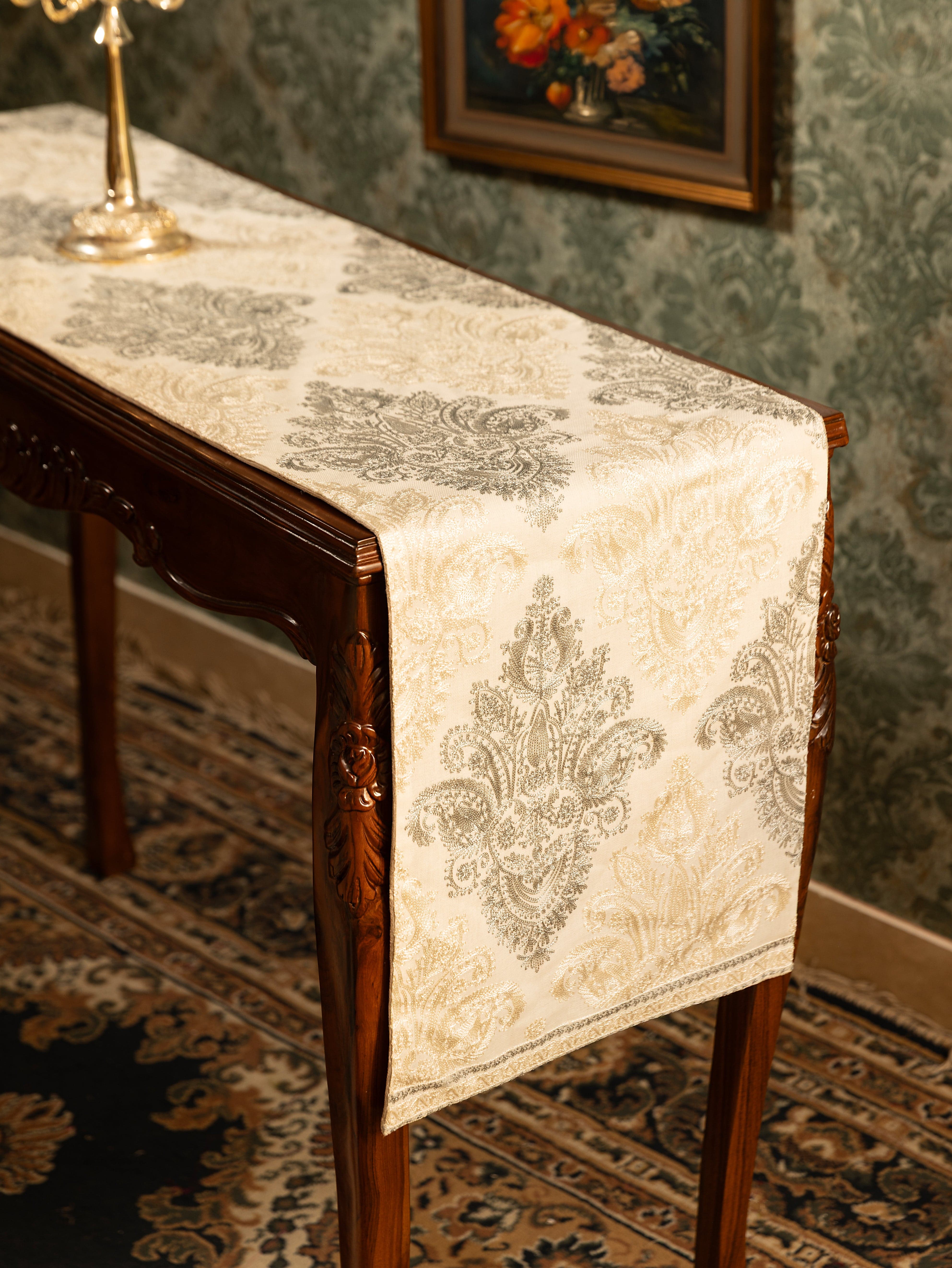 Pashtush Luxury Table Runner with Mats Set, Twilight Collection, Ivory - Image 2