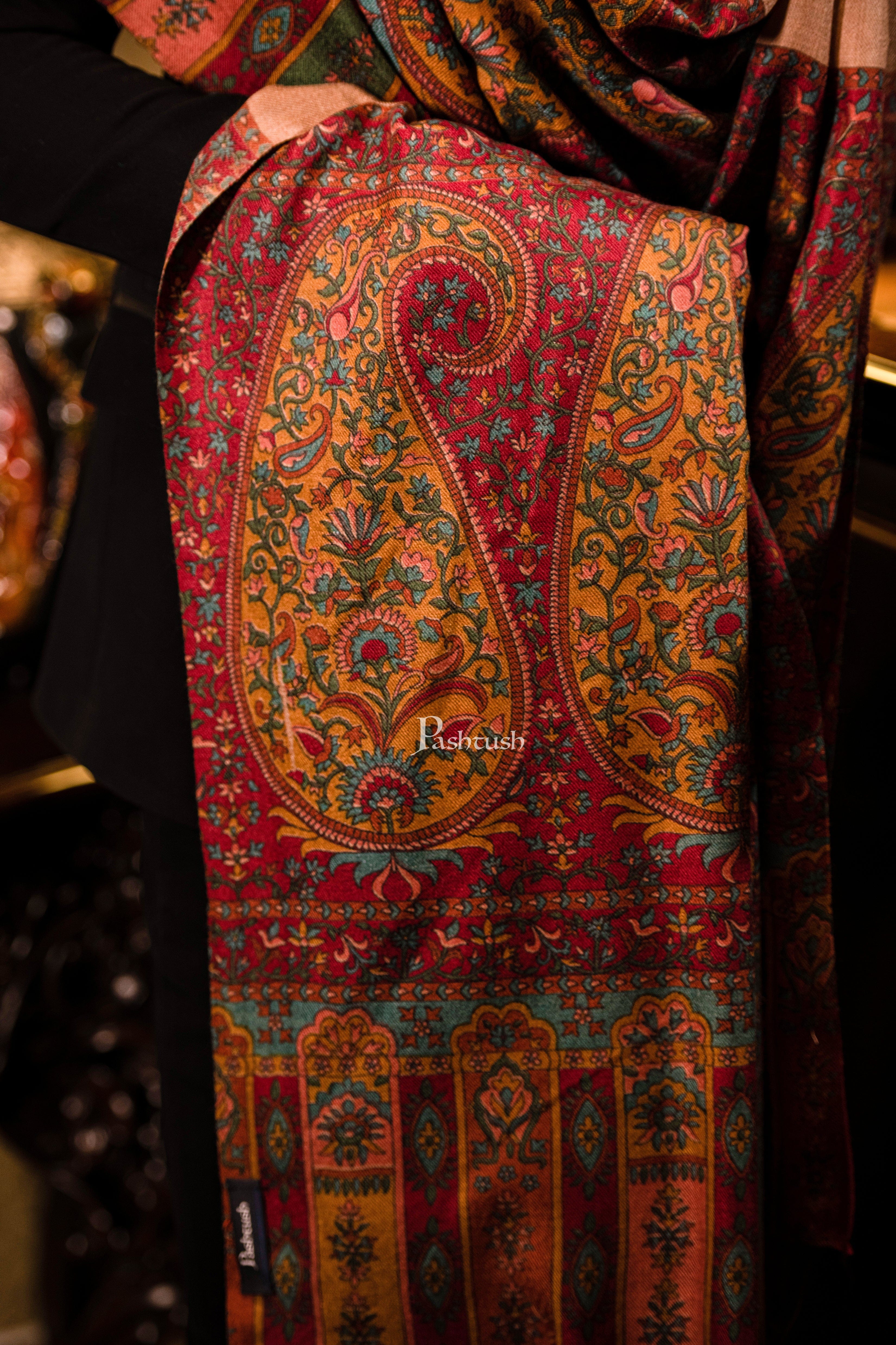 Pashtush men Extra Fine Wool Printed Palla shawl, Multicolour - Image 2