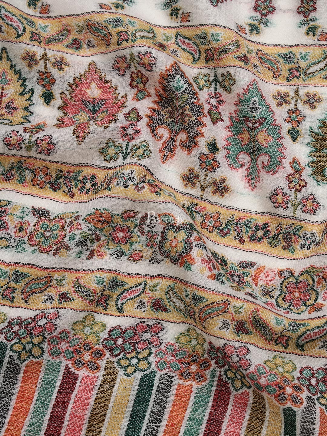Pashtush men Extra Fine Wool shawl, Ethnic weave design, Ivory - Image 3