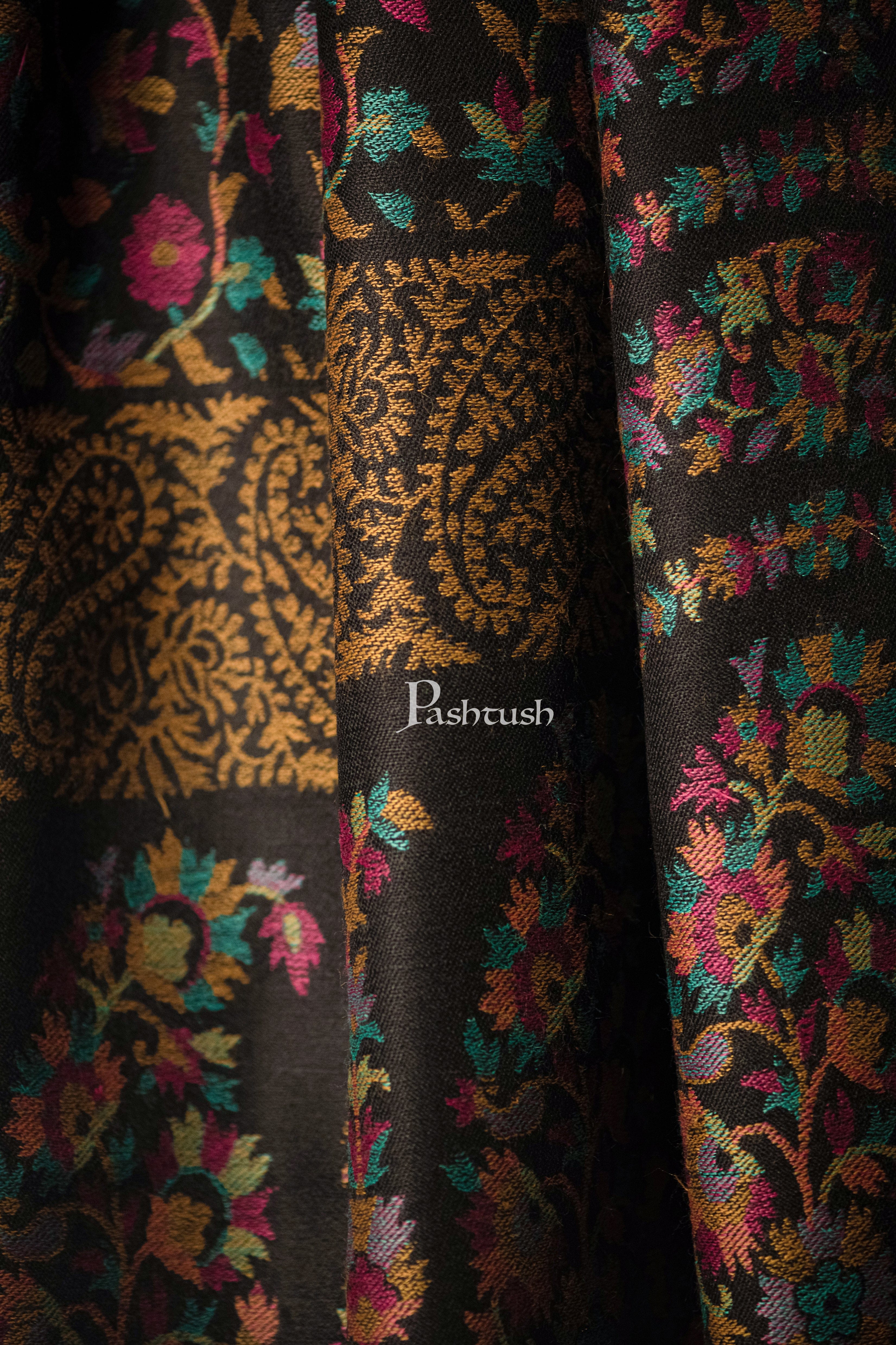 Pashtush men Fine Wool shawl, Ethnic design, Black, Mens Lohi, Full Size - Image 5