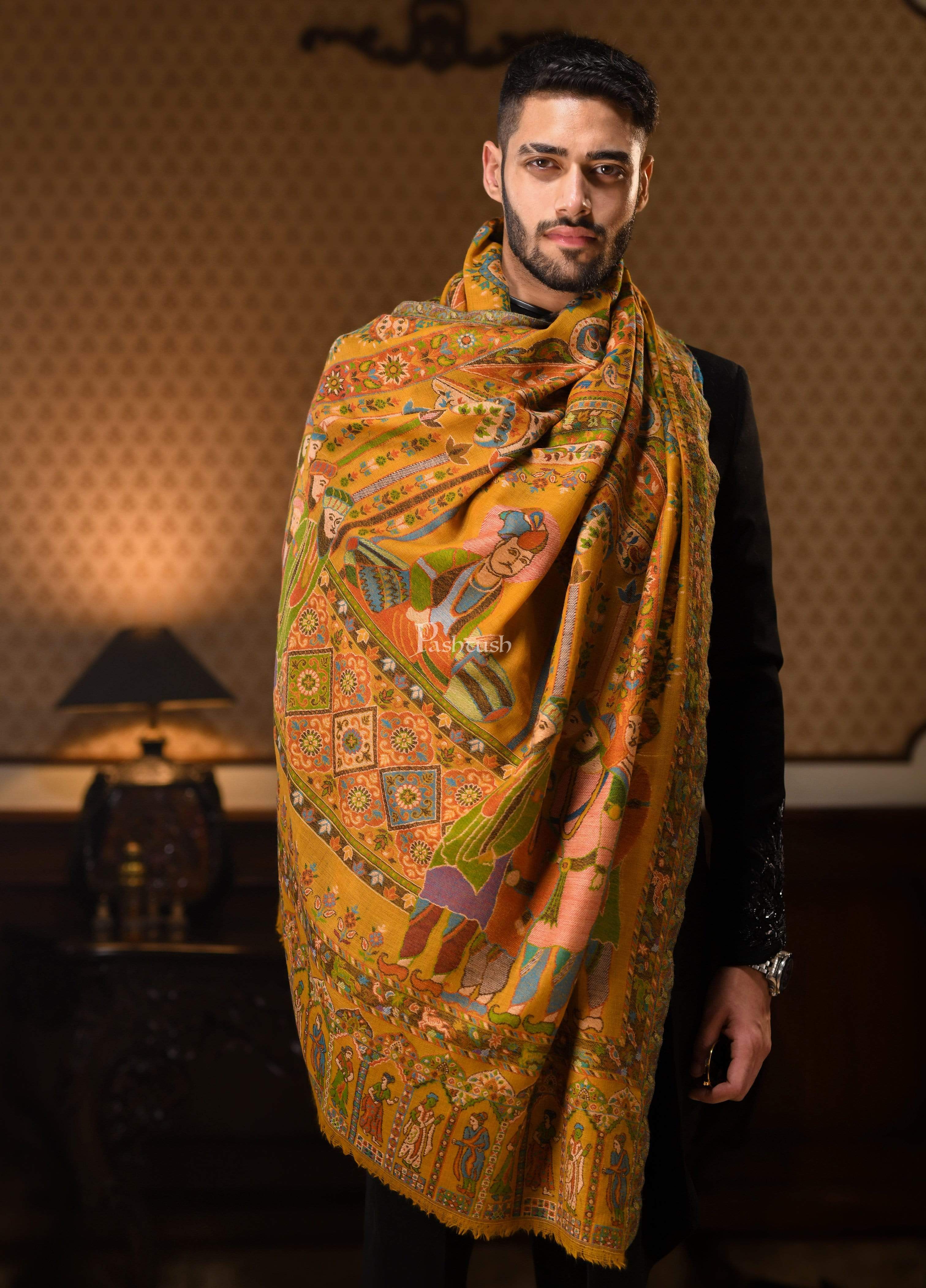 Pashtush Mens 100% Pure Wool Darbar Design Stole, With Woolmark Certification - Image 5