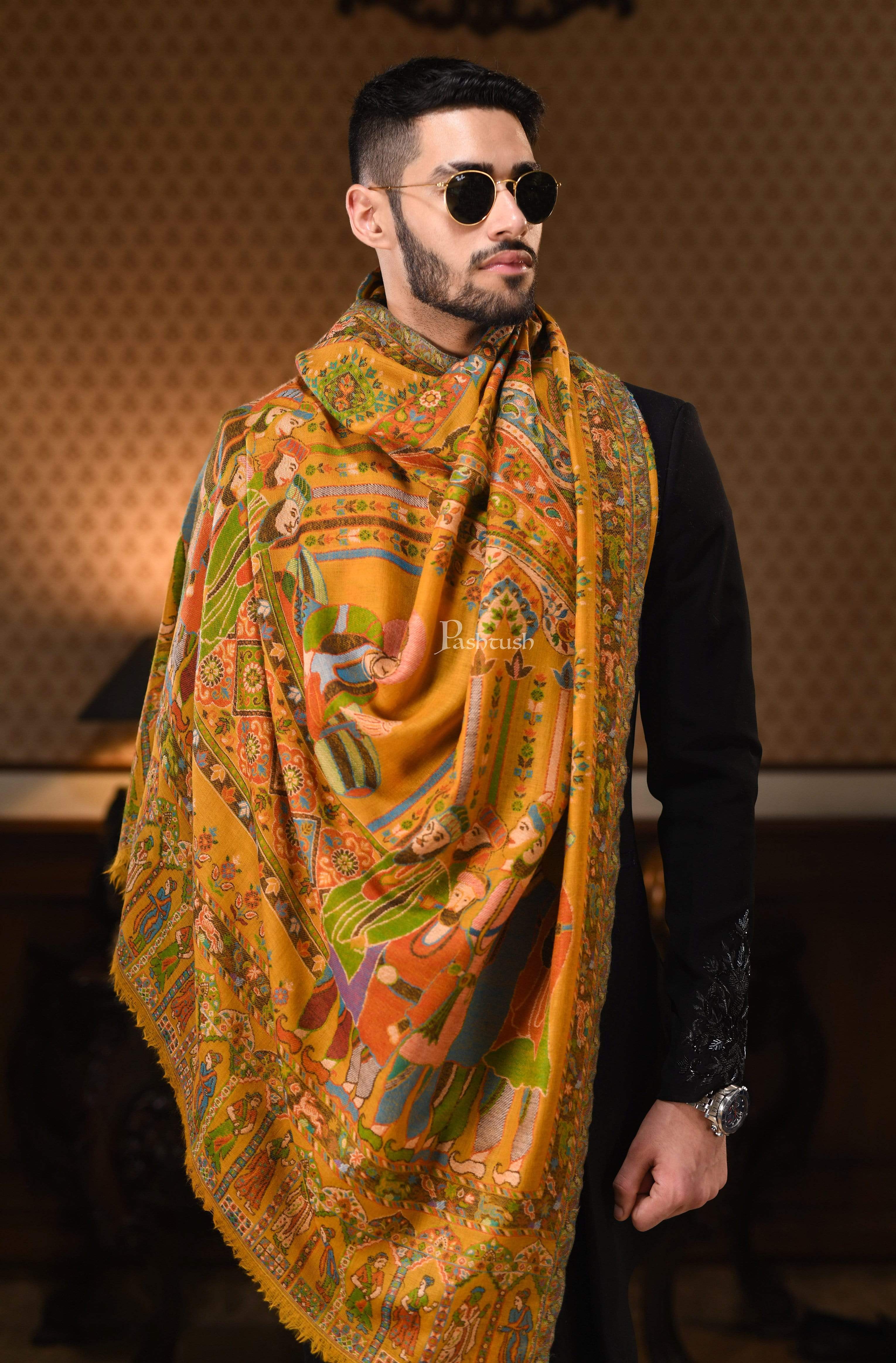 Pashtush Mens 100% Pure Wool Darbar Design Stole, With Woolmark Certification - Image 6