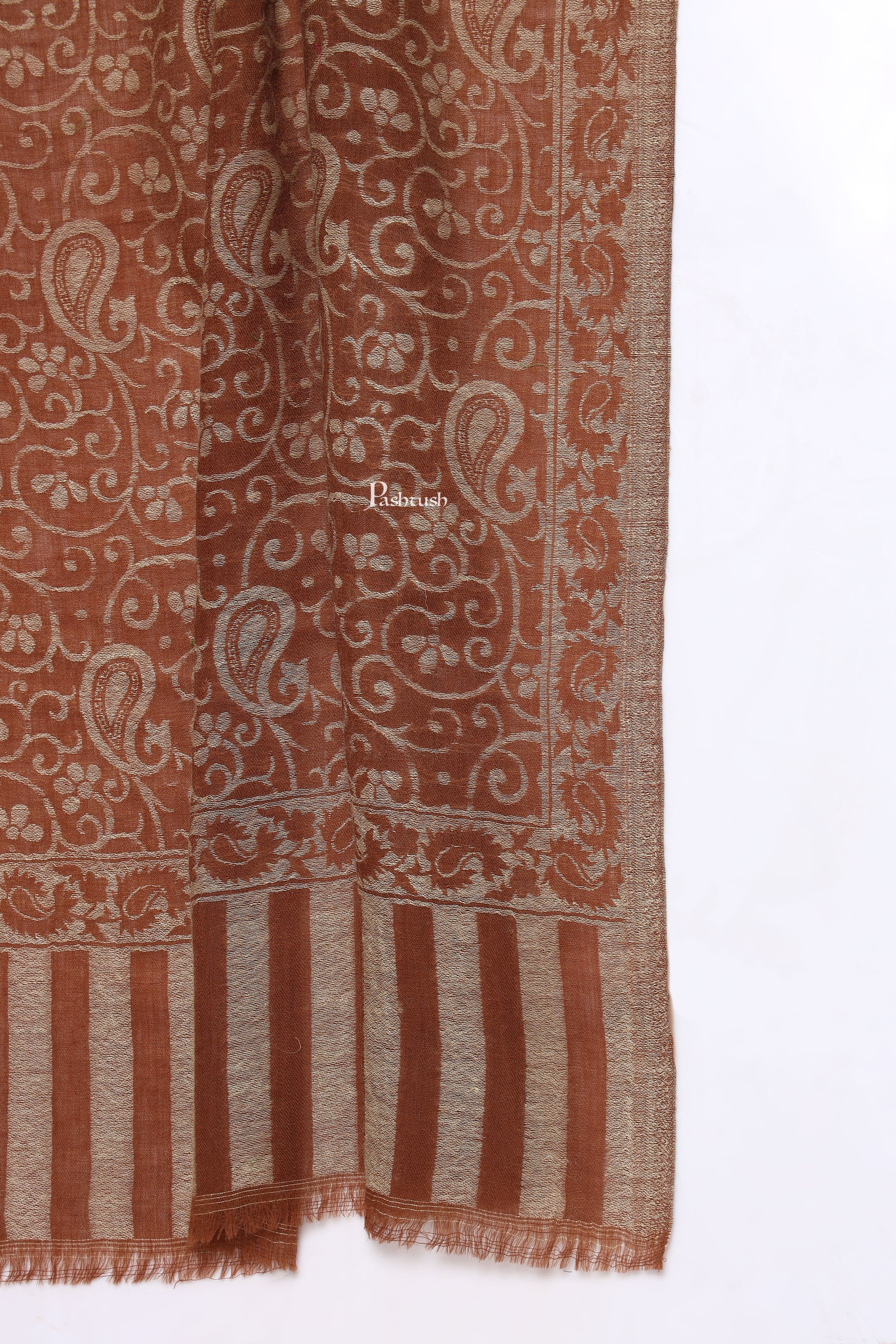Pashtush Mens 100% Pure Wool With Woolmark Certificate Stole, Paisley Design, Brown - Image 2