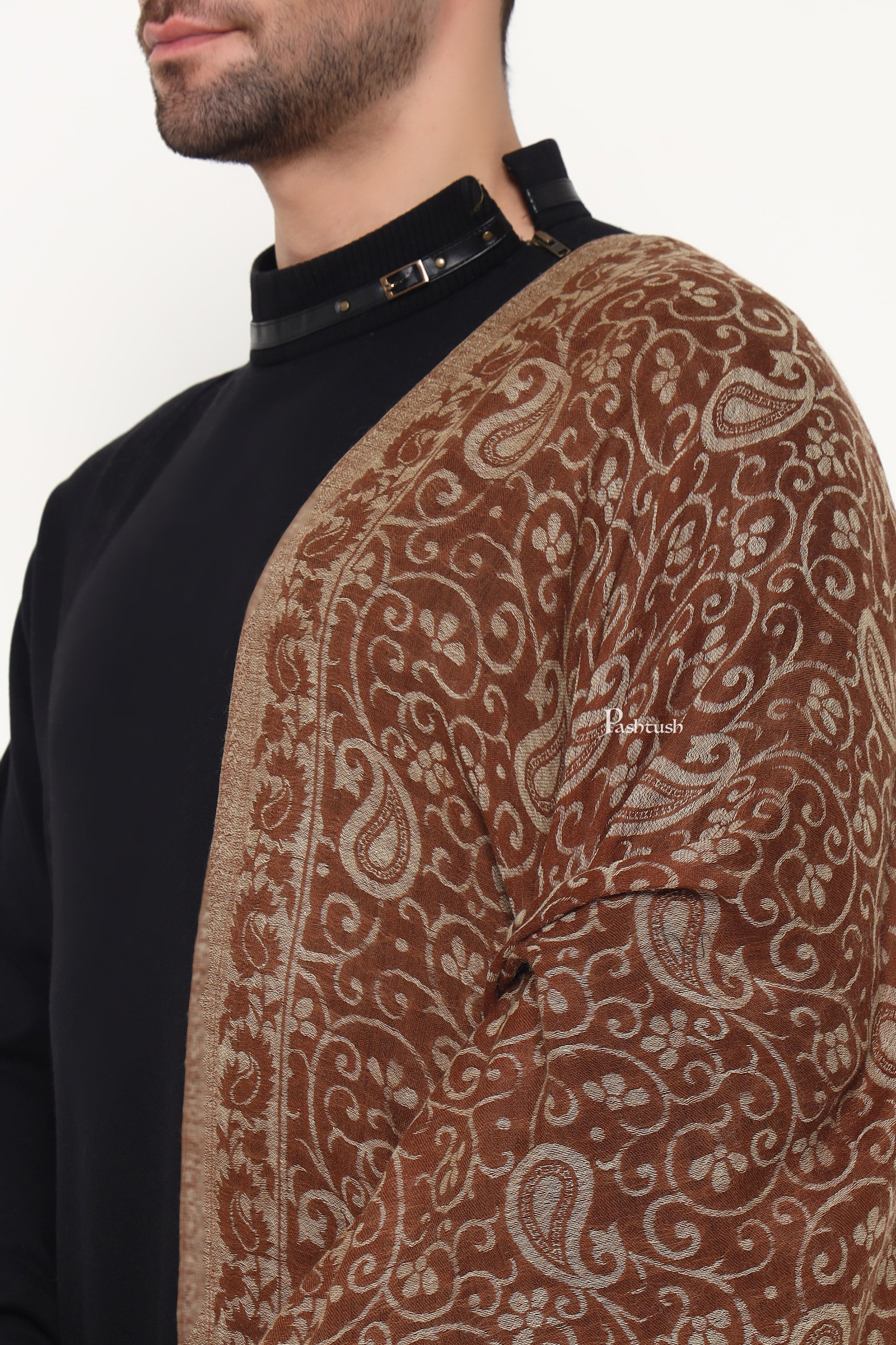 Pashtush Mens 100% Pure Wool With Woolmark Certificate Stole, Paisley Design, Brown - Image 5