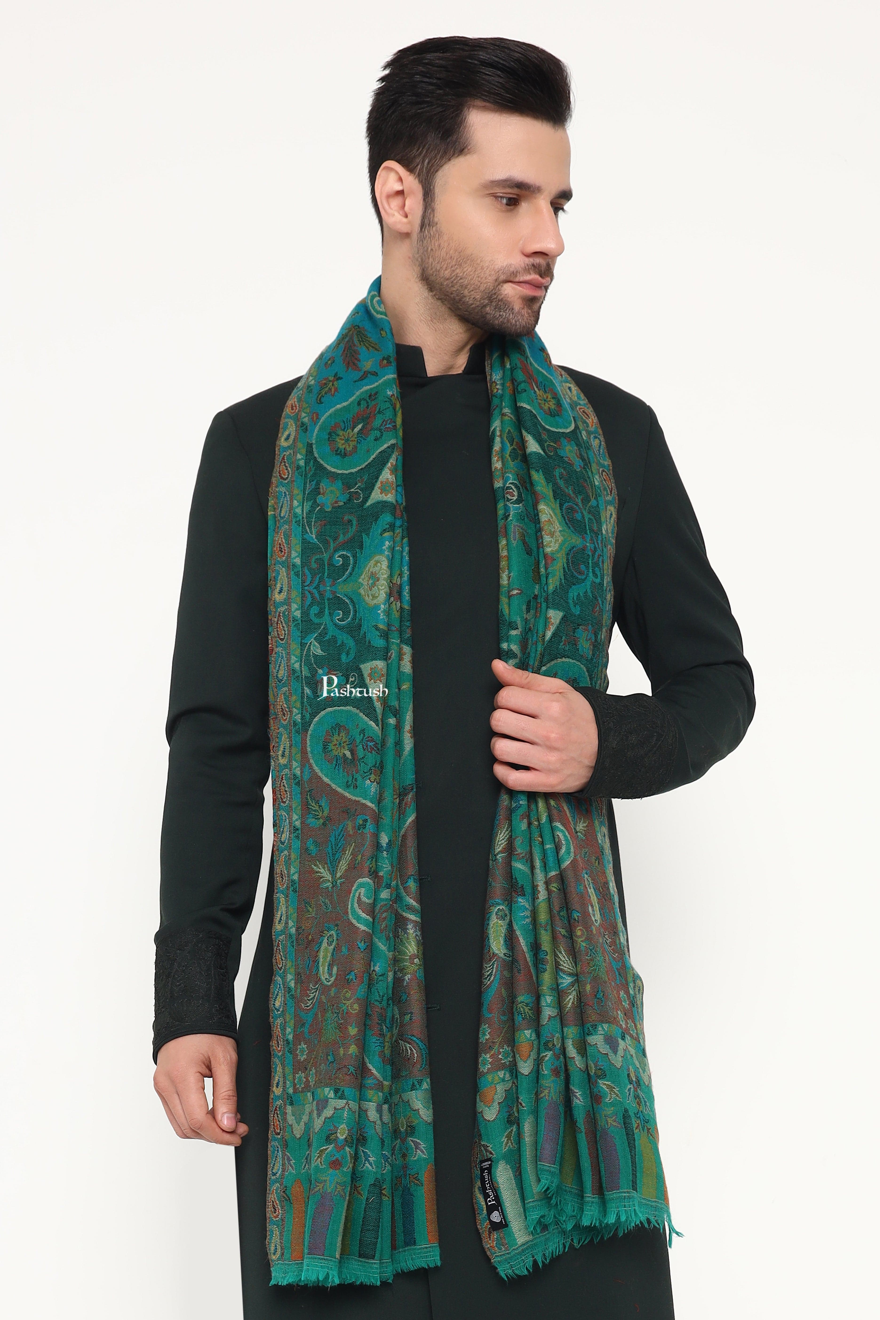 Pashtush Mens 100% Pure Wool With Woolmark Certificate Stole, Paisley Design, Green - Image 3