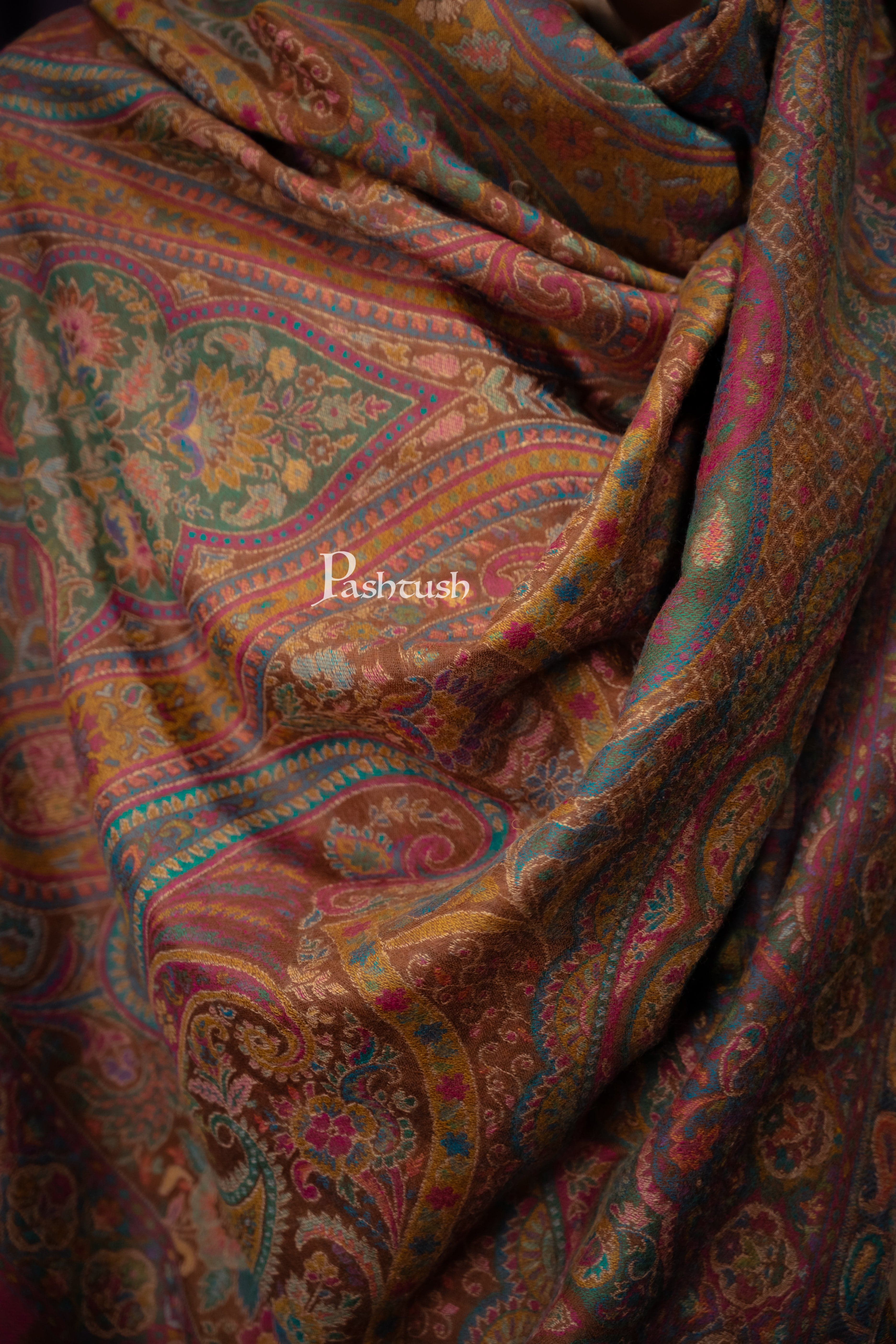 Pashtush Mens 100% Pure Wool With Woolmark Certificate Stole, Woven Paisley Weave Design, Coffee - Image 2
