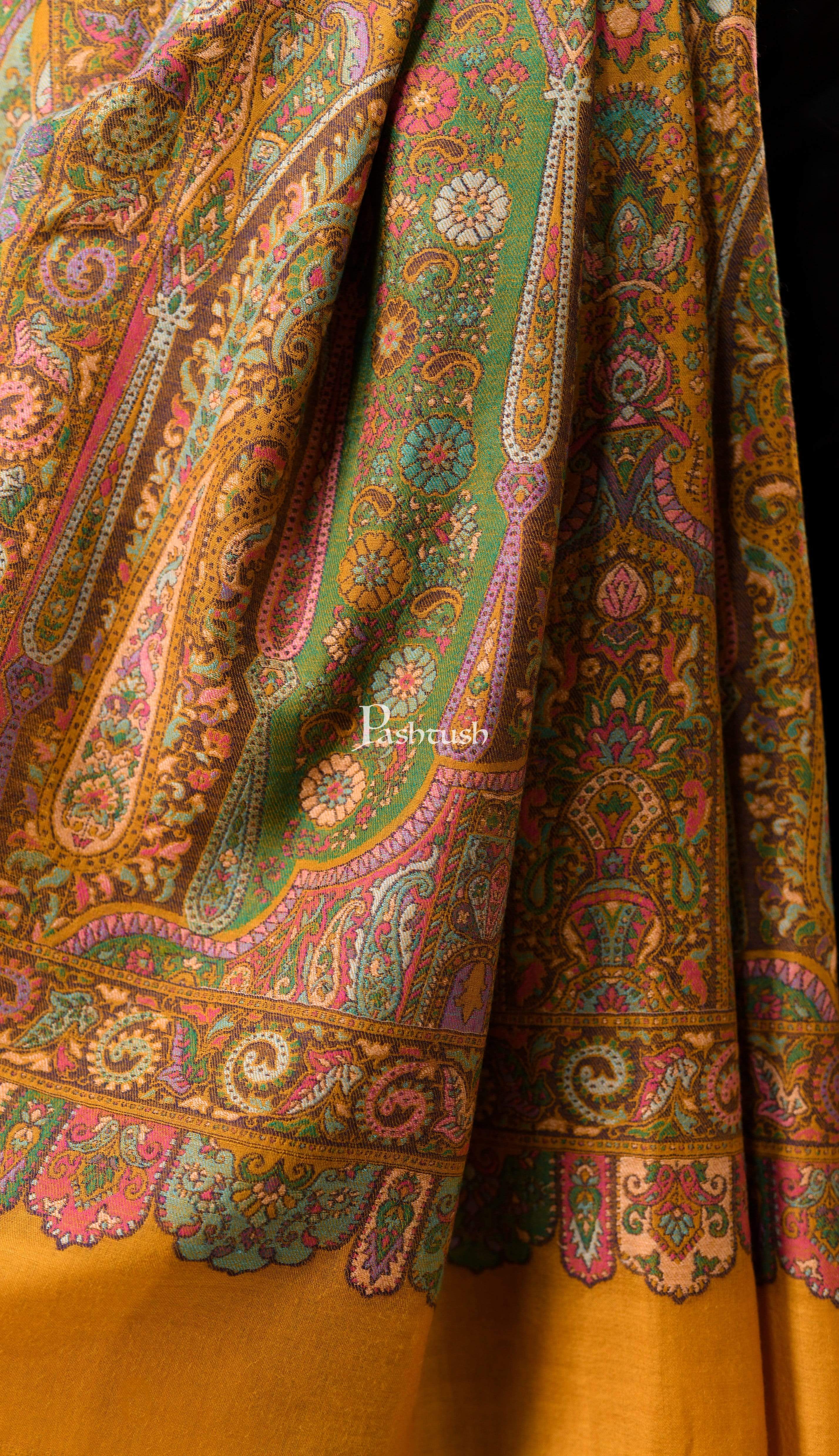 Pashtush Mens 100% Certified Pure Wool, Woven Kalamkari Design Stole, Mustard - Image 2