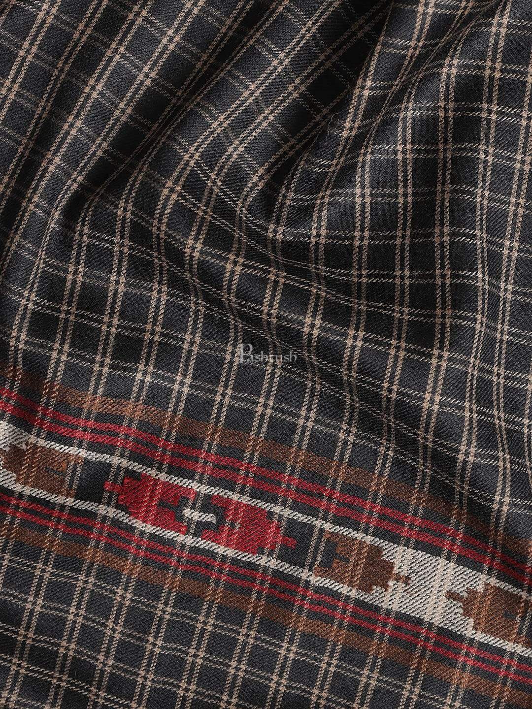 Pashtush Mens Aztec Weave Stole, From Himachal, Black - Image 2