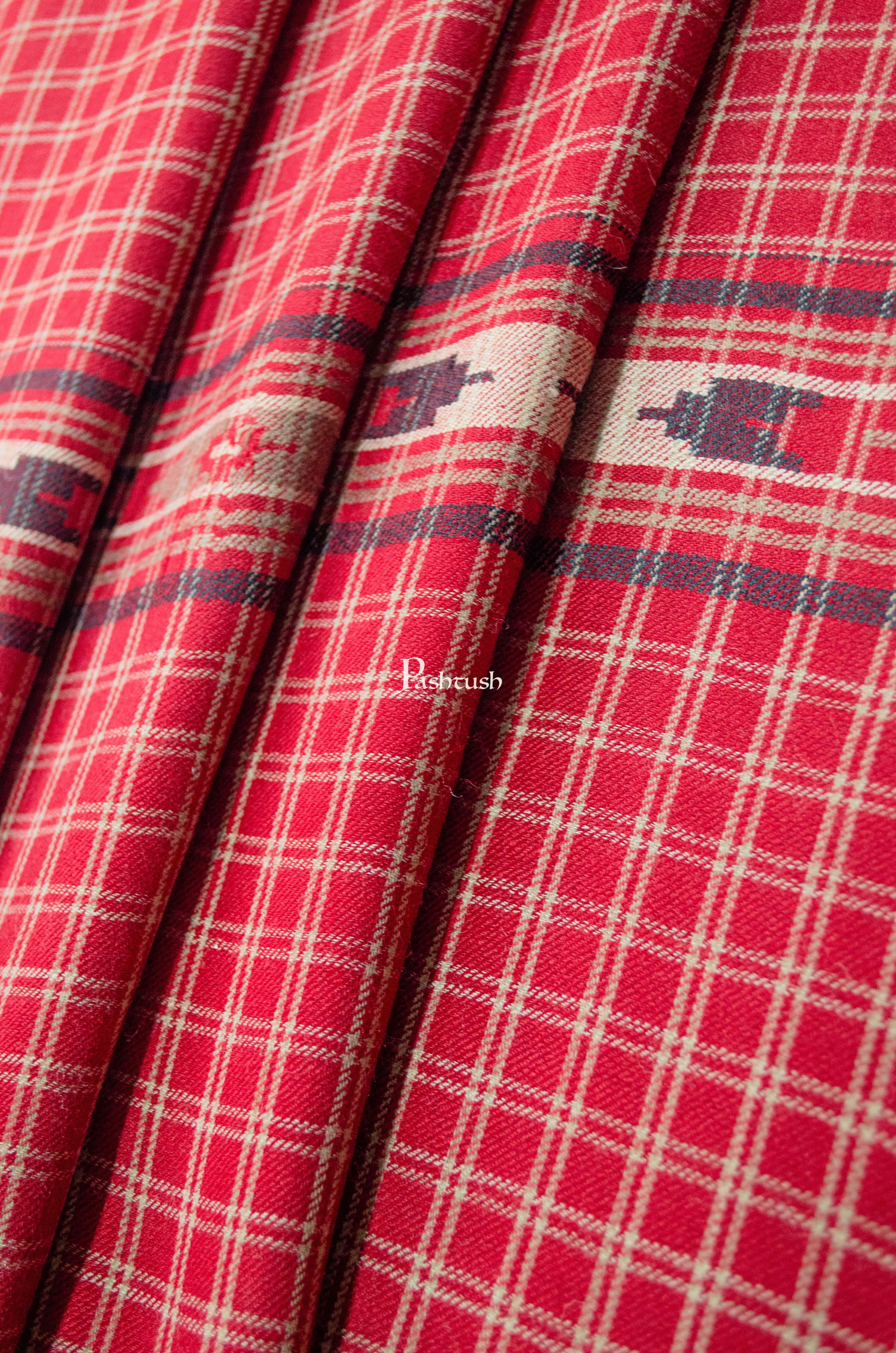 Pashtush Mens Aztec Weave Stole, From Himachal, Maroon - Image 3