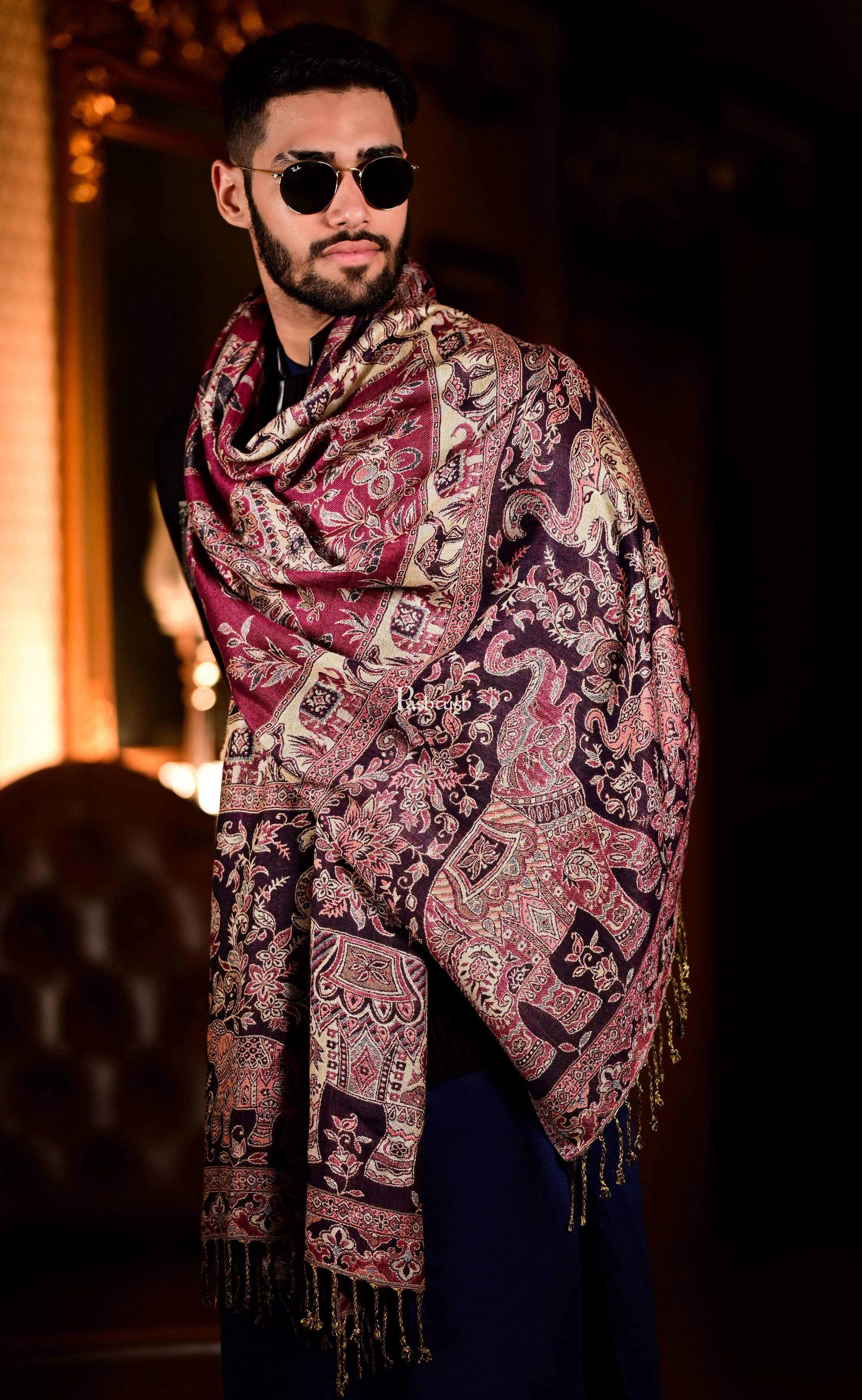 Pashtush Mens Bamboo Reversible Muffler Tribal Elephants