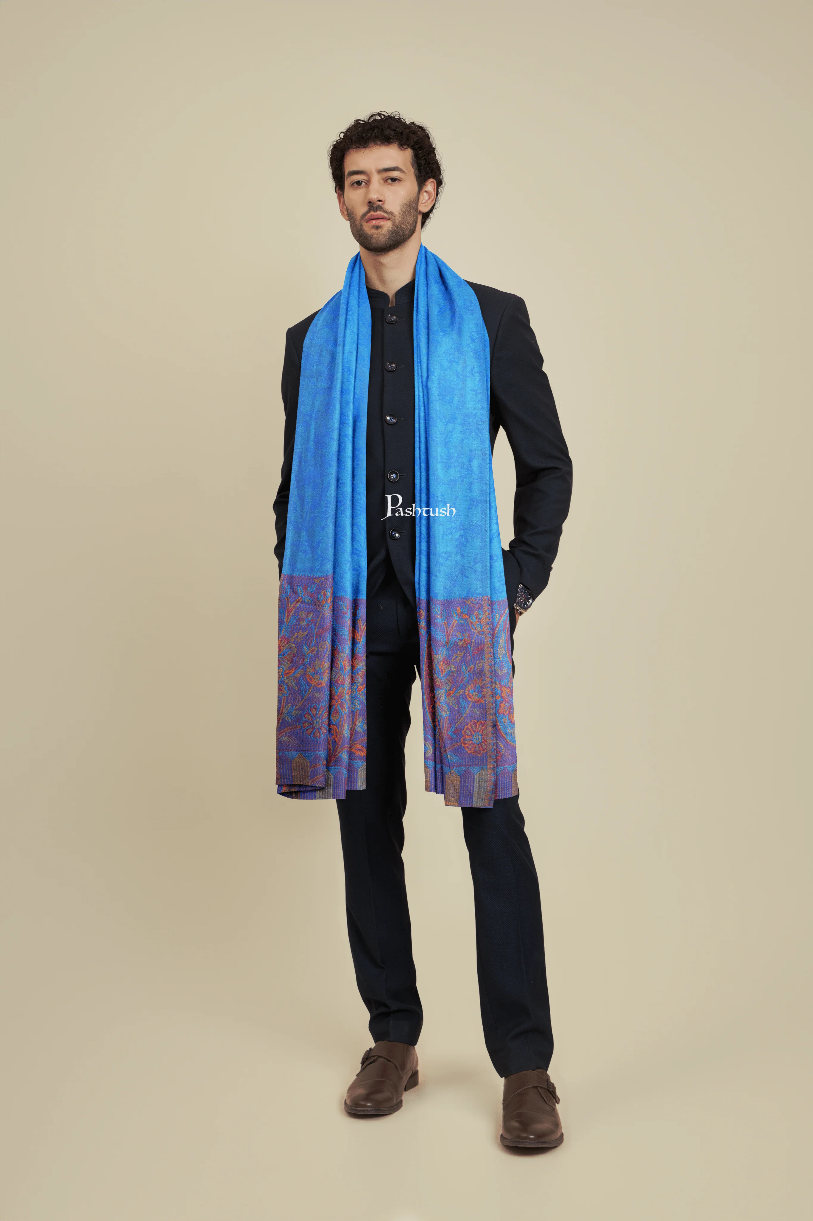 Pashtush Mens Bamboo Scarf, Woven Paisley Soft And Natural, Navy Blue