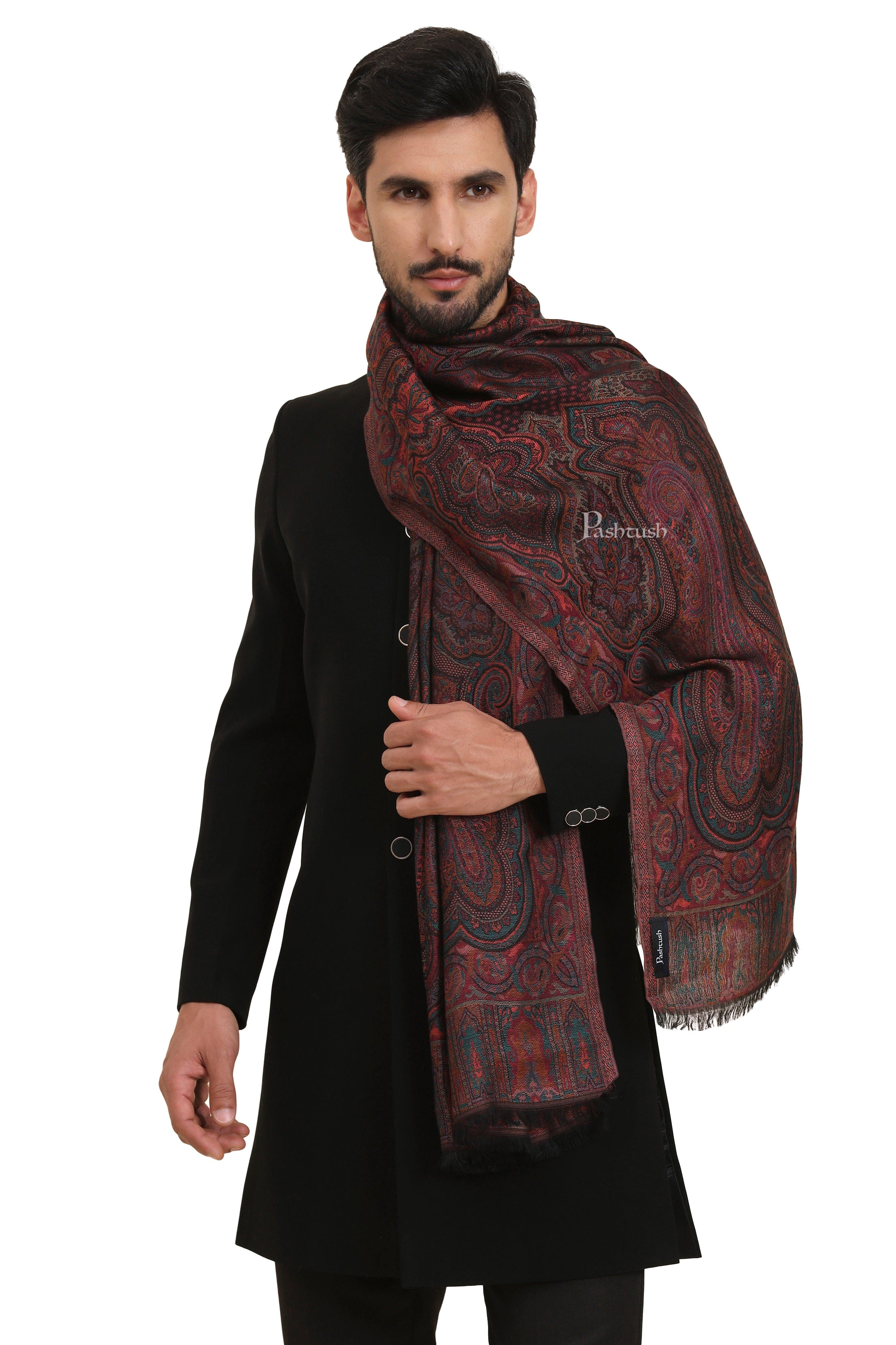 Pashtush Mens Bamboo Stole, Antique Woven Design Design, Multicolour - Image 5