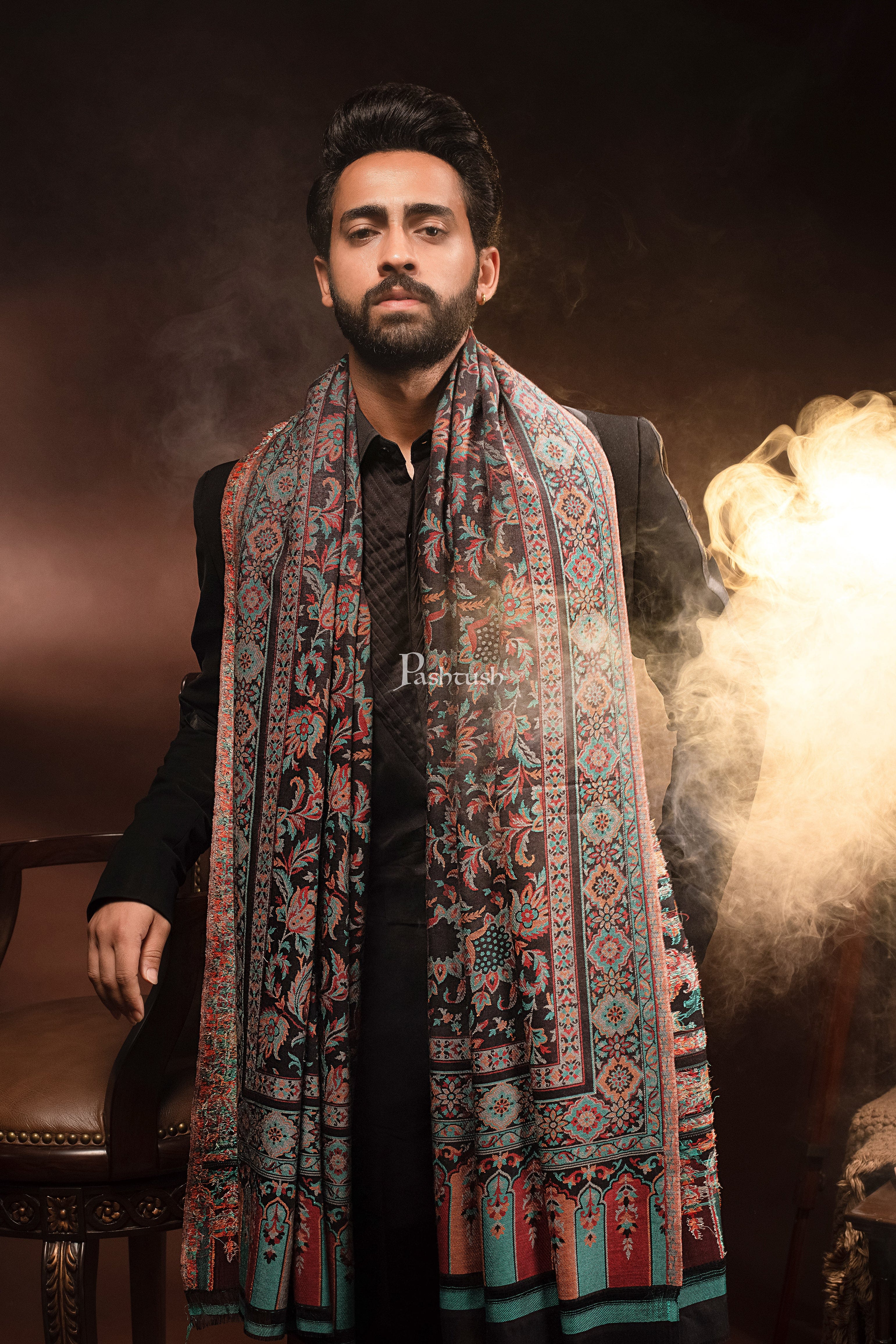 Pashtush Mens Bamboo Stole, Ethnic design, Multicolour - Image 2