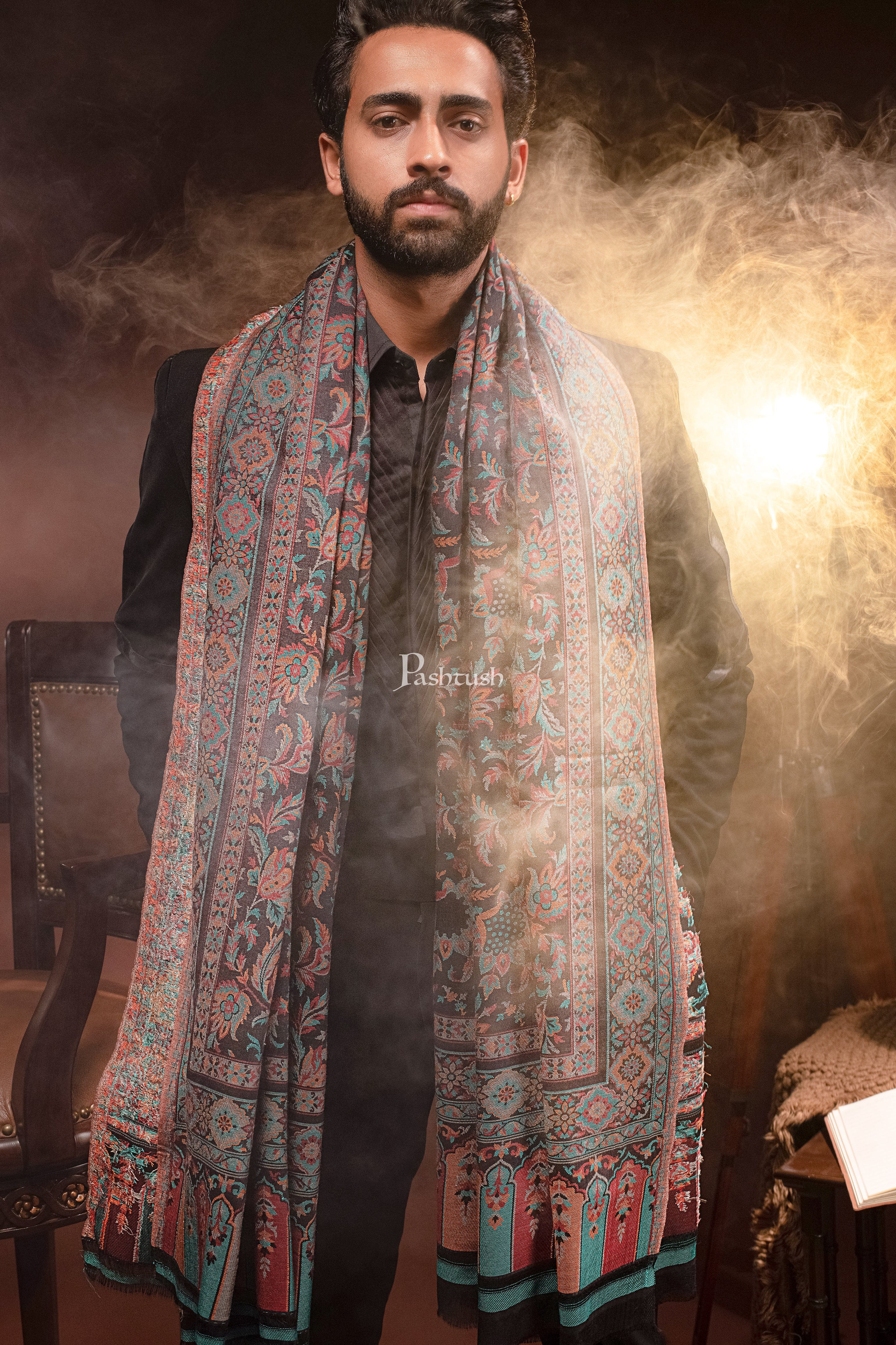 Pashtush Mens Bamboo Stole, Ethnic design, Multicolour - Image 5