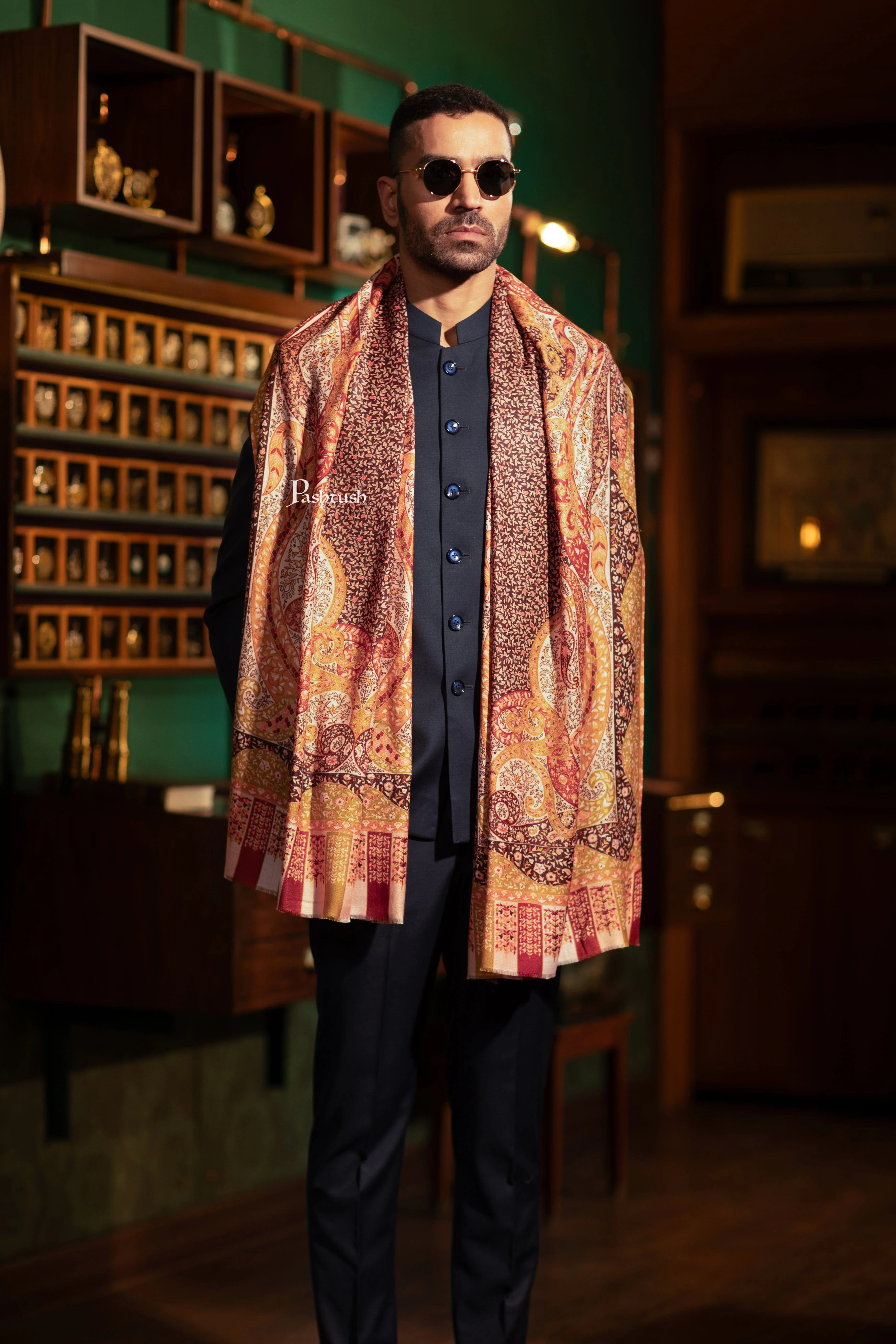 Pashtush Mens Bamboo Stole, Pasiley Design, Multicolour