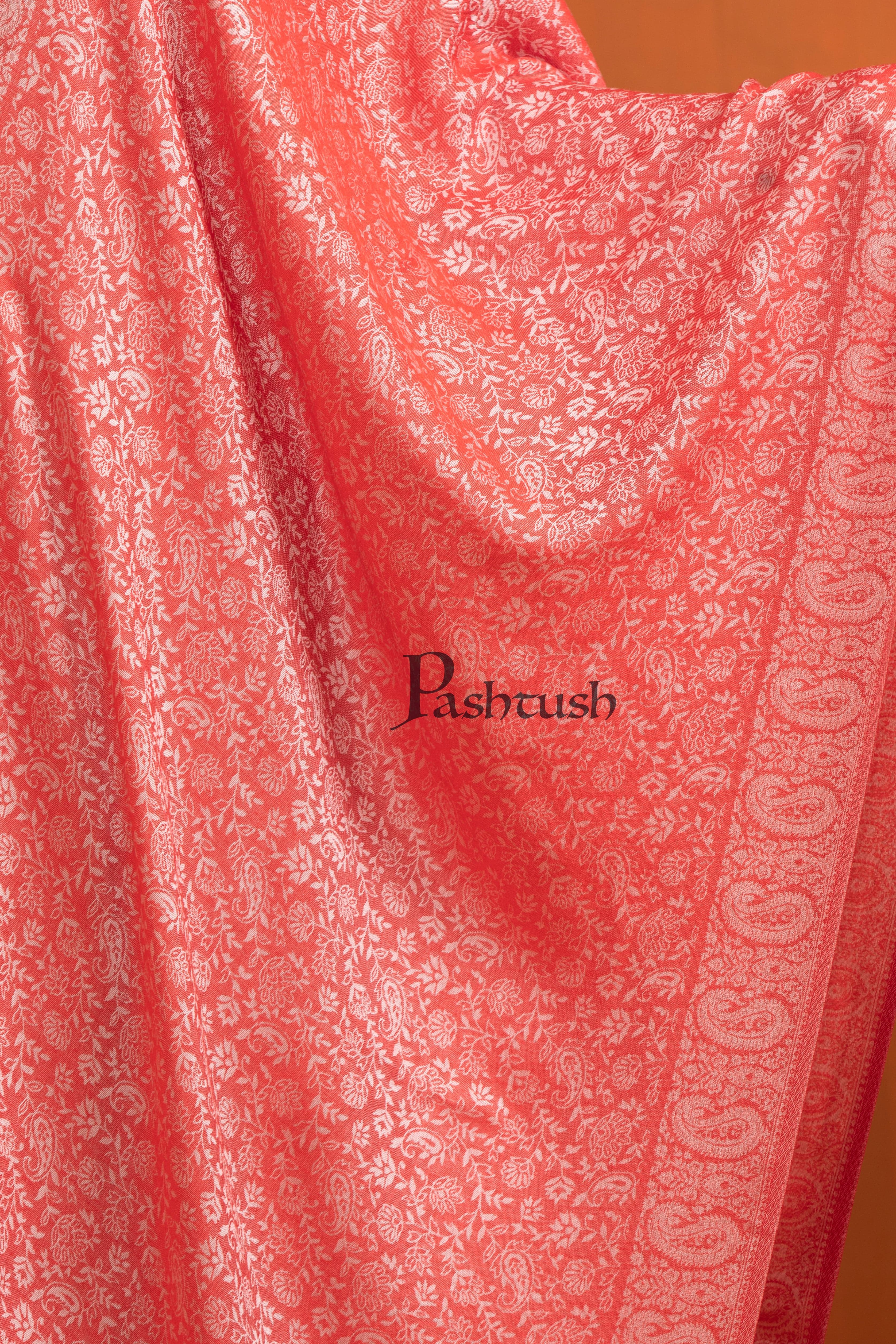 Pashtush Womens Bamboo Stole, Self Paisley Weave Reversible, Red - Image 2