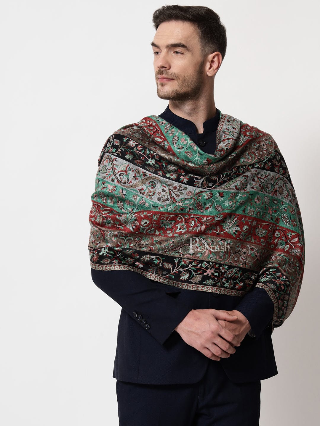 Pashtush mens Bamboo stole, stripe design, Multicolour - Image 3