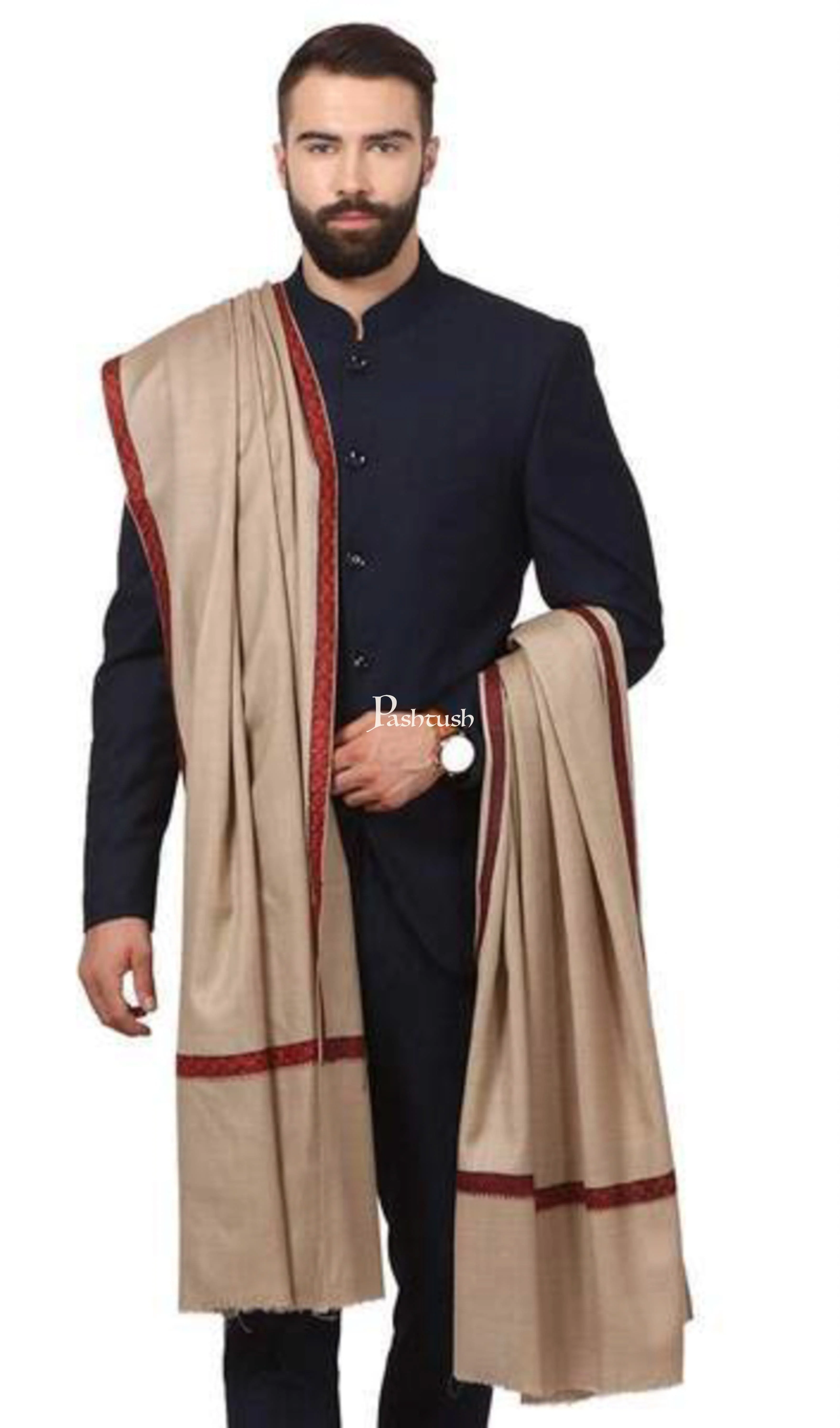 Pashtush Mens Embroidery Mens Shawl, Full Size, Beige - Image 3
