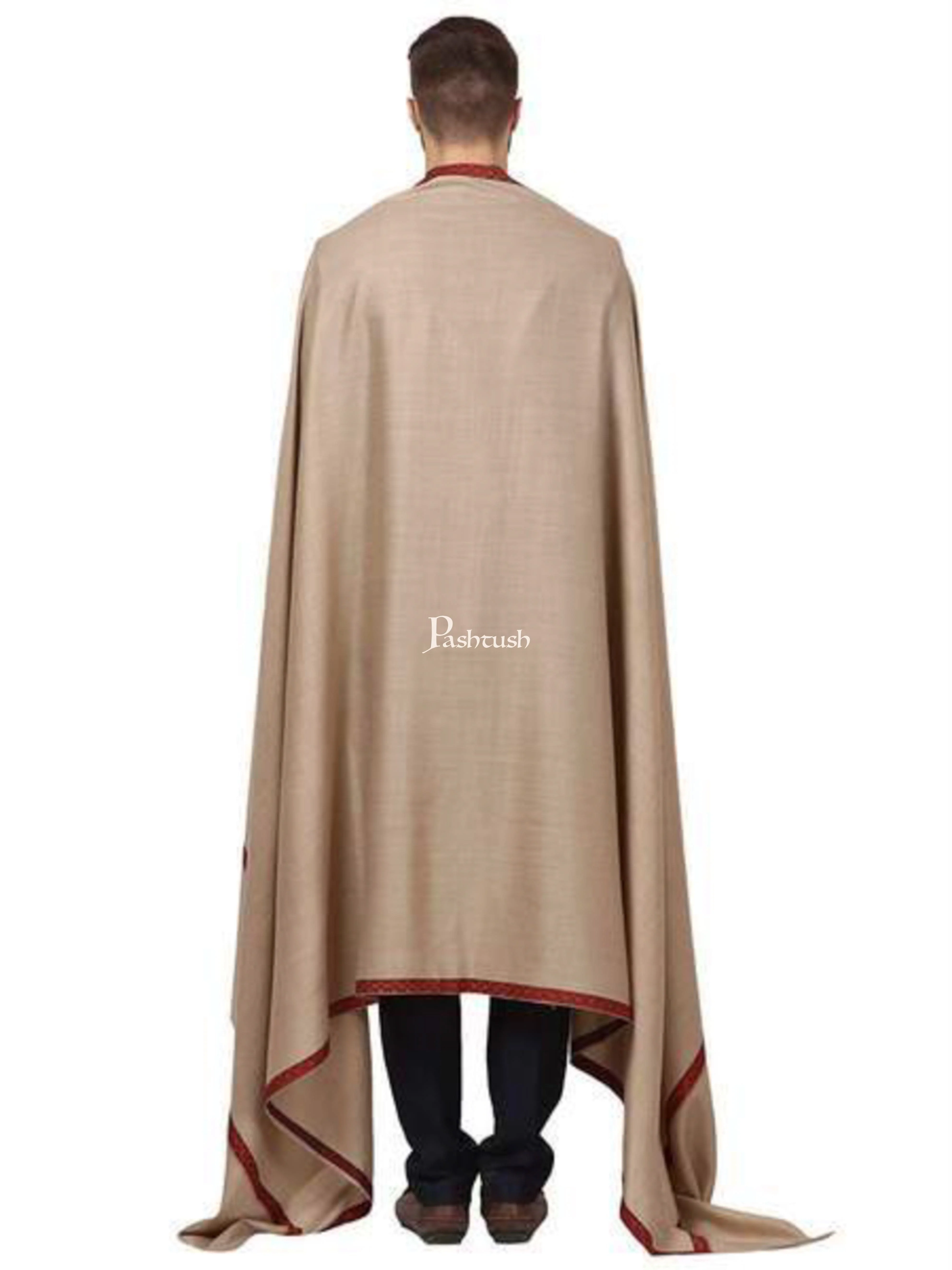 Pashtush Mens Embroidery Mens Shawl, Full Size, Beige - Image 4