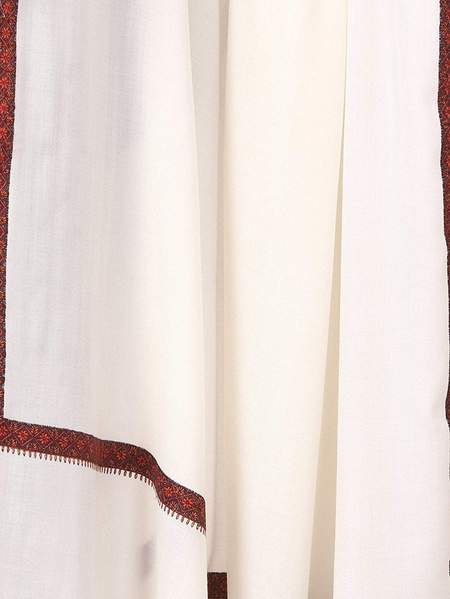 Pashtush Mens Border Embroidery Mens Shawl With Handwork In White - Image 7
