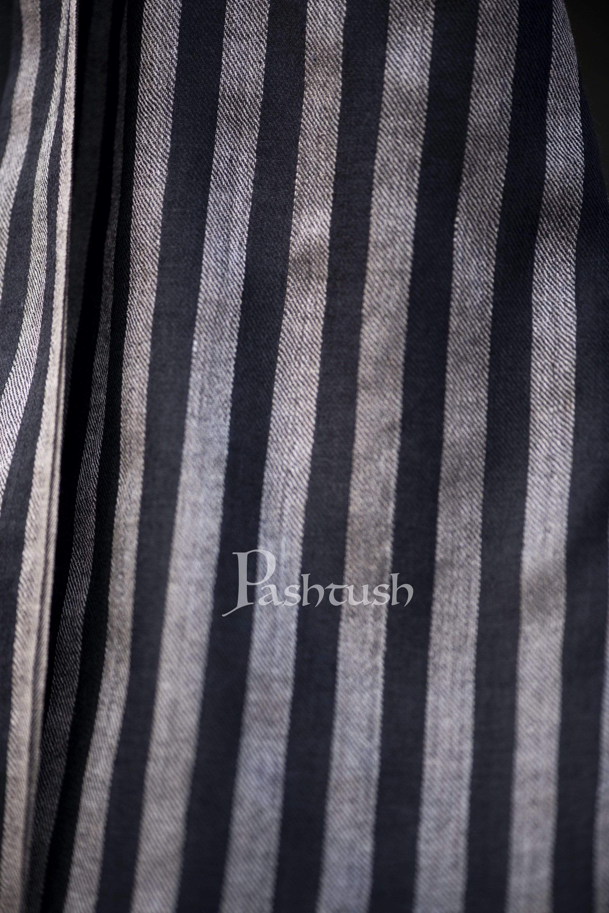 Pashtush Mens Cashmere And Wool Scarf, Striped Charcoal Black - Image 2