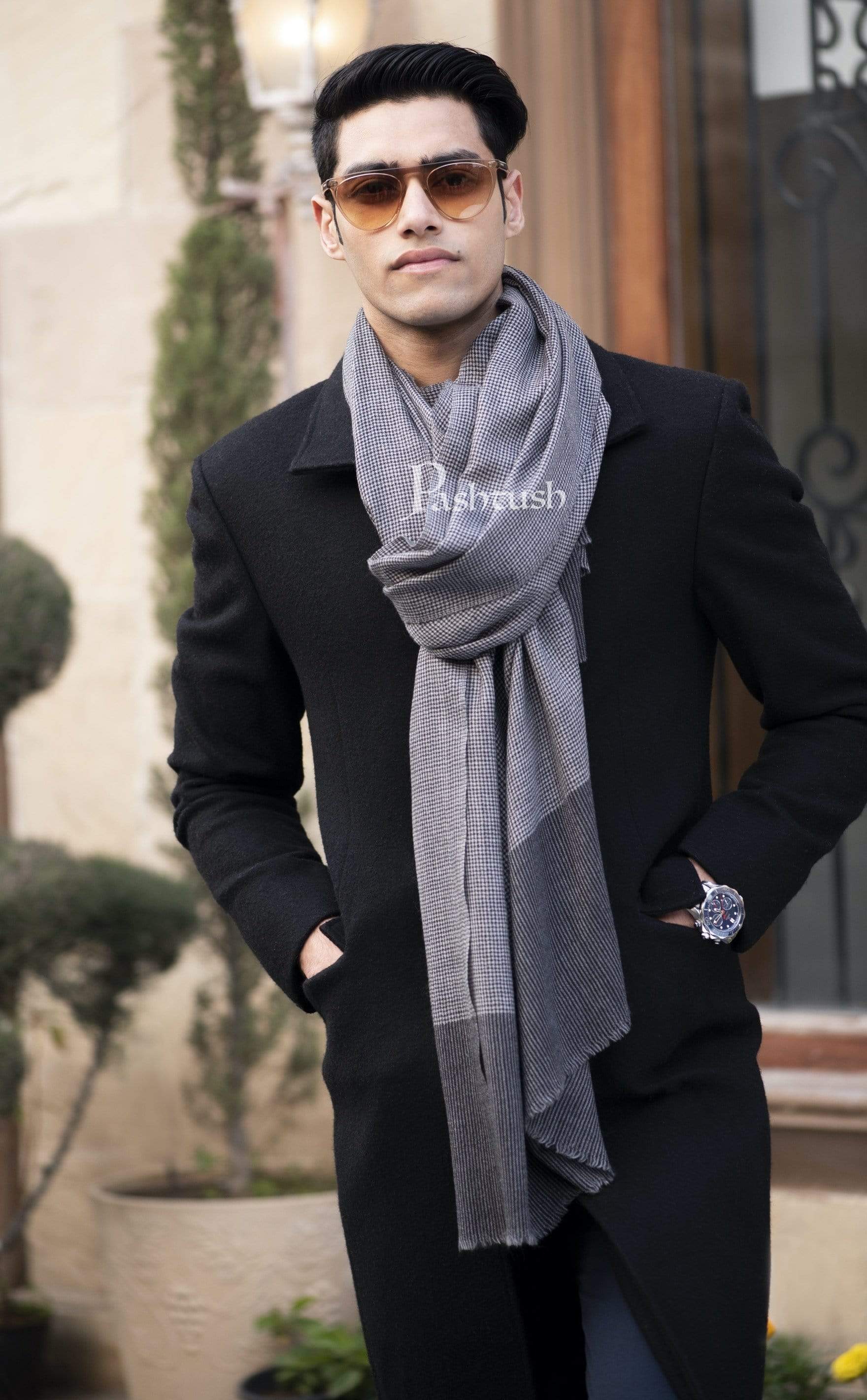 Pashtush Mens Cashmere - Wool, Reversible Muffler, Dapper Grey - Image 4