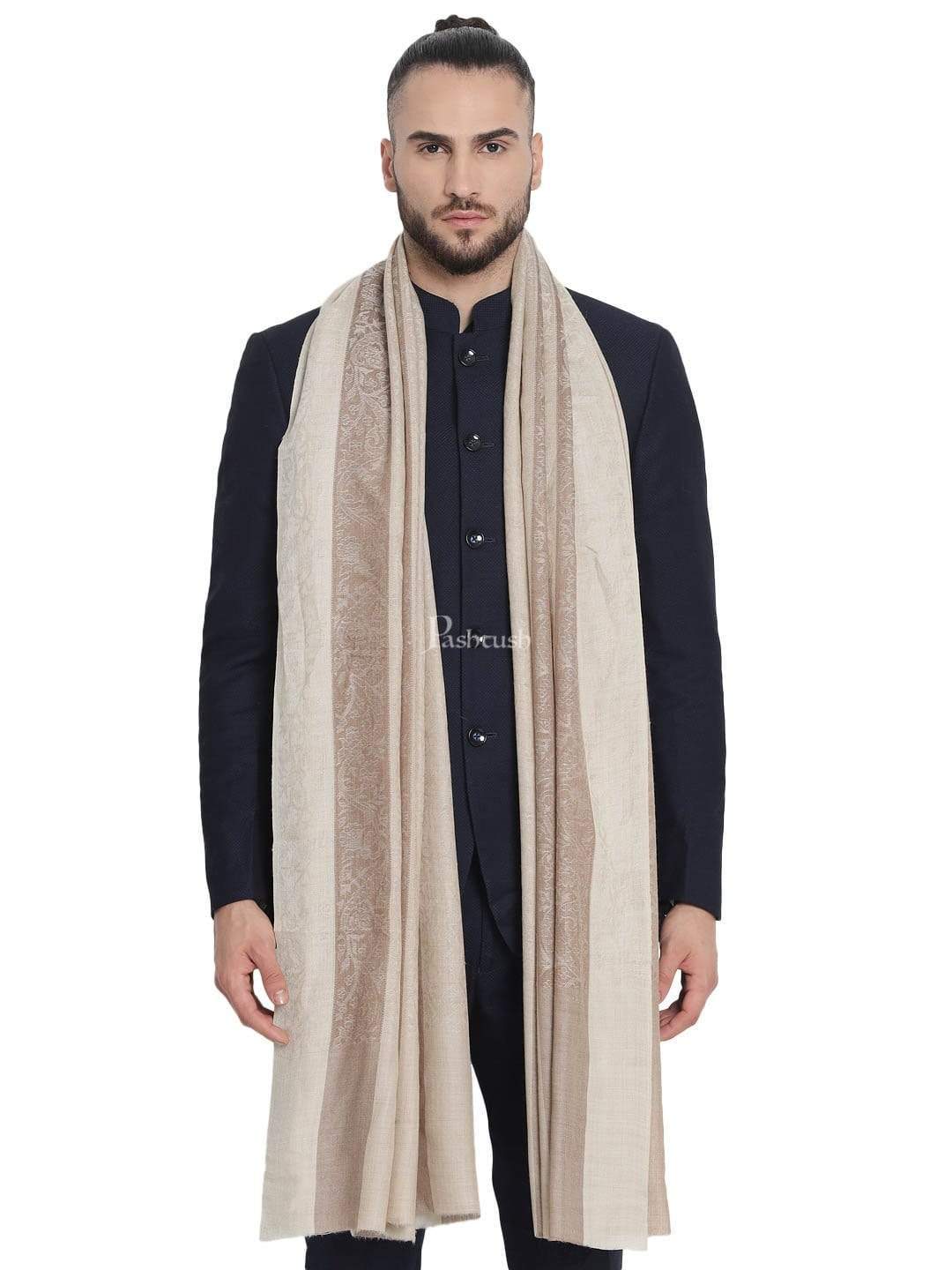 Pashtush Mens Checkered Shawl, Natural Beige, Fine Wool, Medium - Image 4