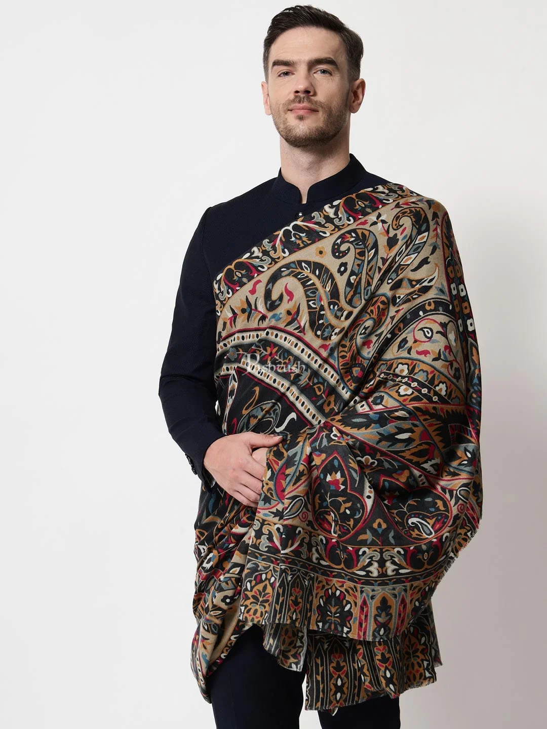 Pashtush Mens Printed Shawl, 100% Pure, Woolmark Certified, Full Size - Image 4