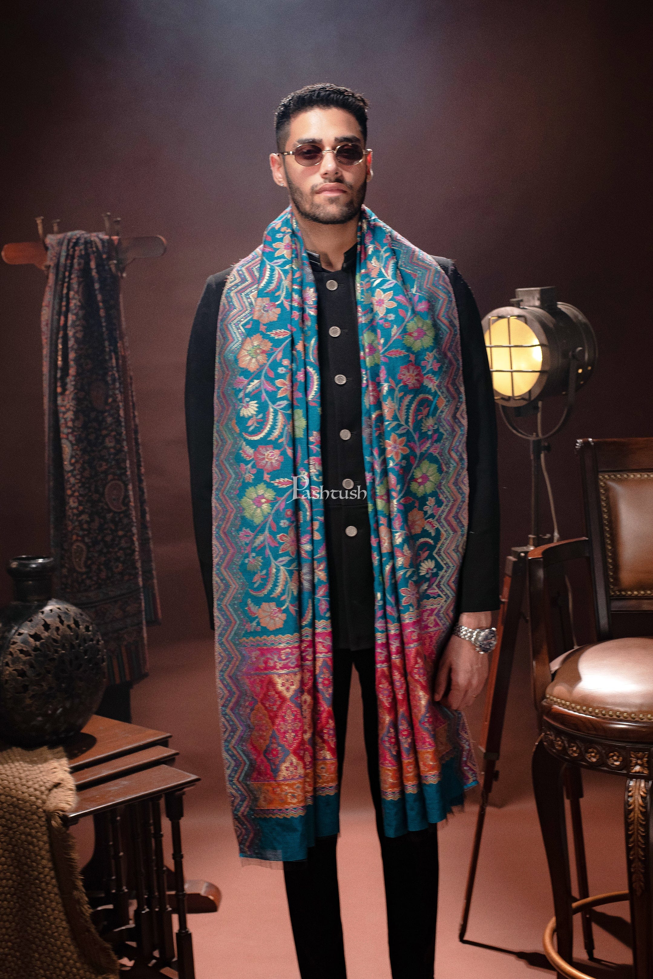 Pashtush Mens Dupatta, Extra Fine Silky, Saphire blue - Image 5