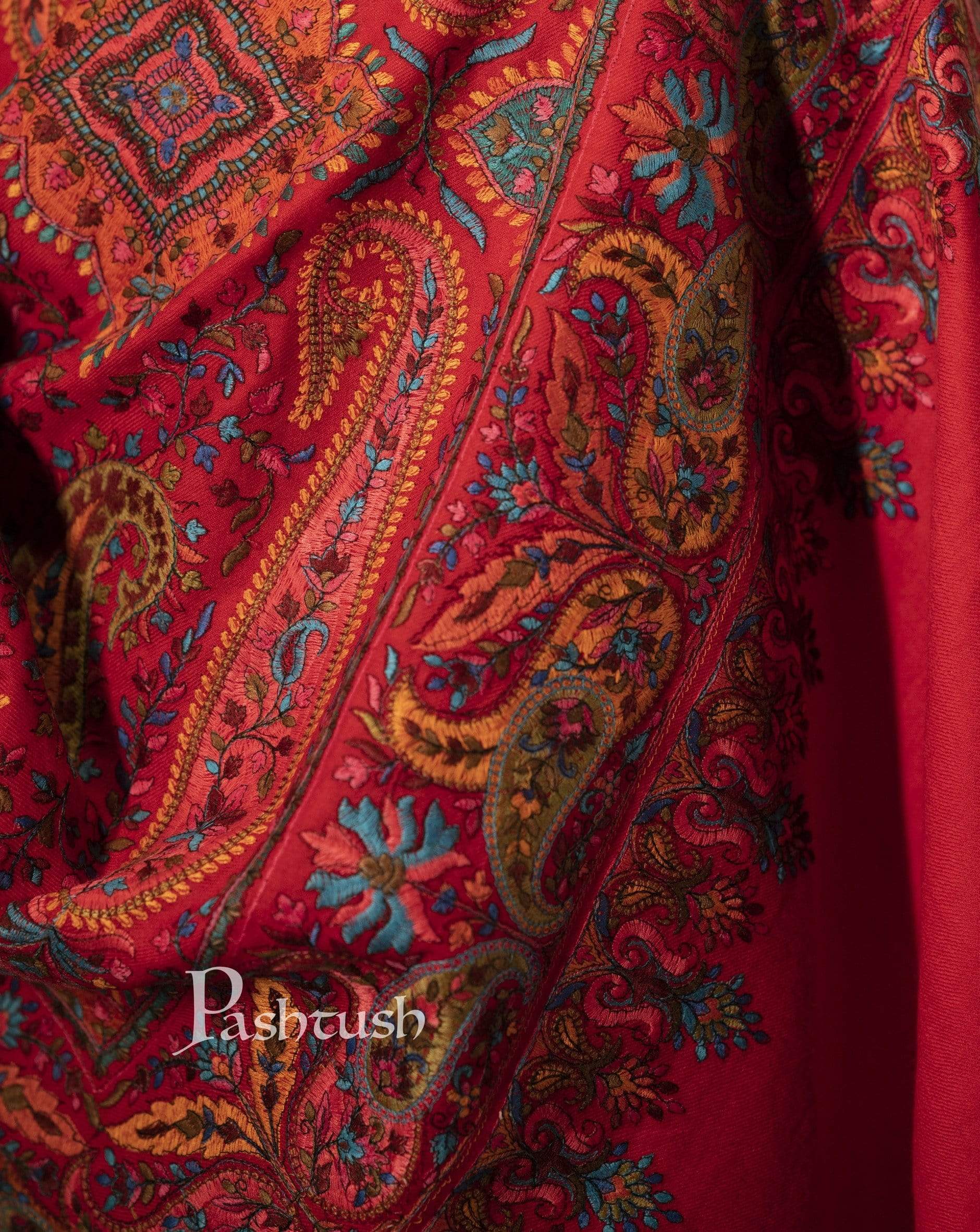Pashtush Mens Embroidered Jamawar Stole, Fine Wool, Soft And Warm - Image 5