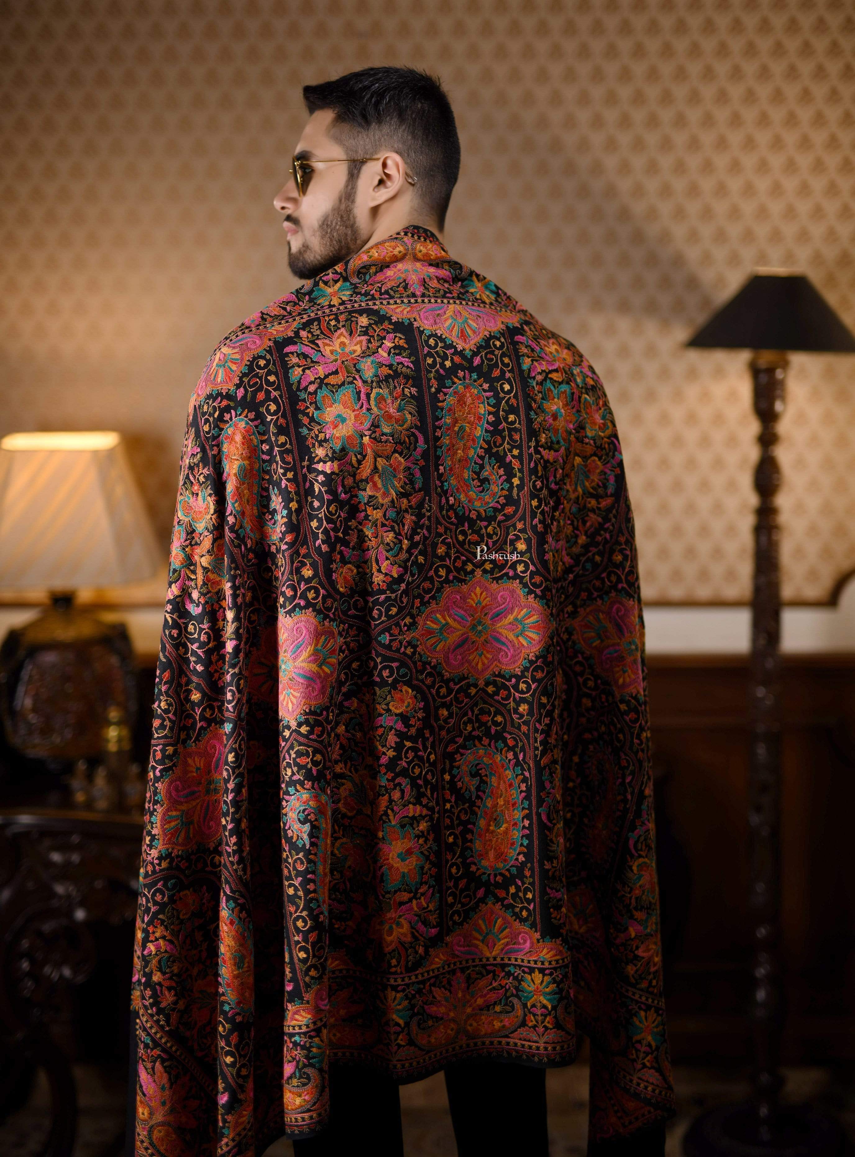 Pashtush Mens Embroidered Jamawar Stole, Fine Wool, Soft And Warm - Image 3