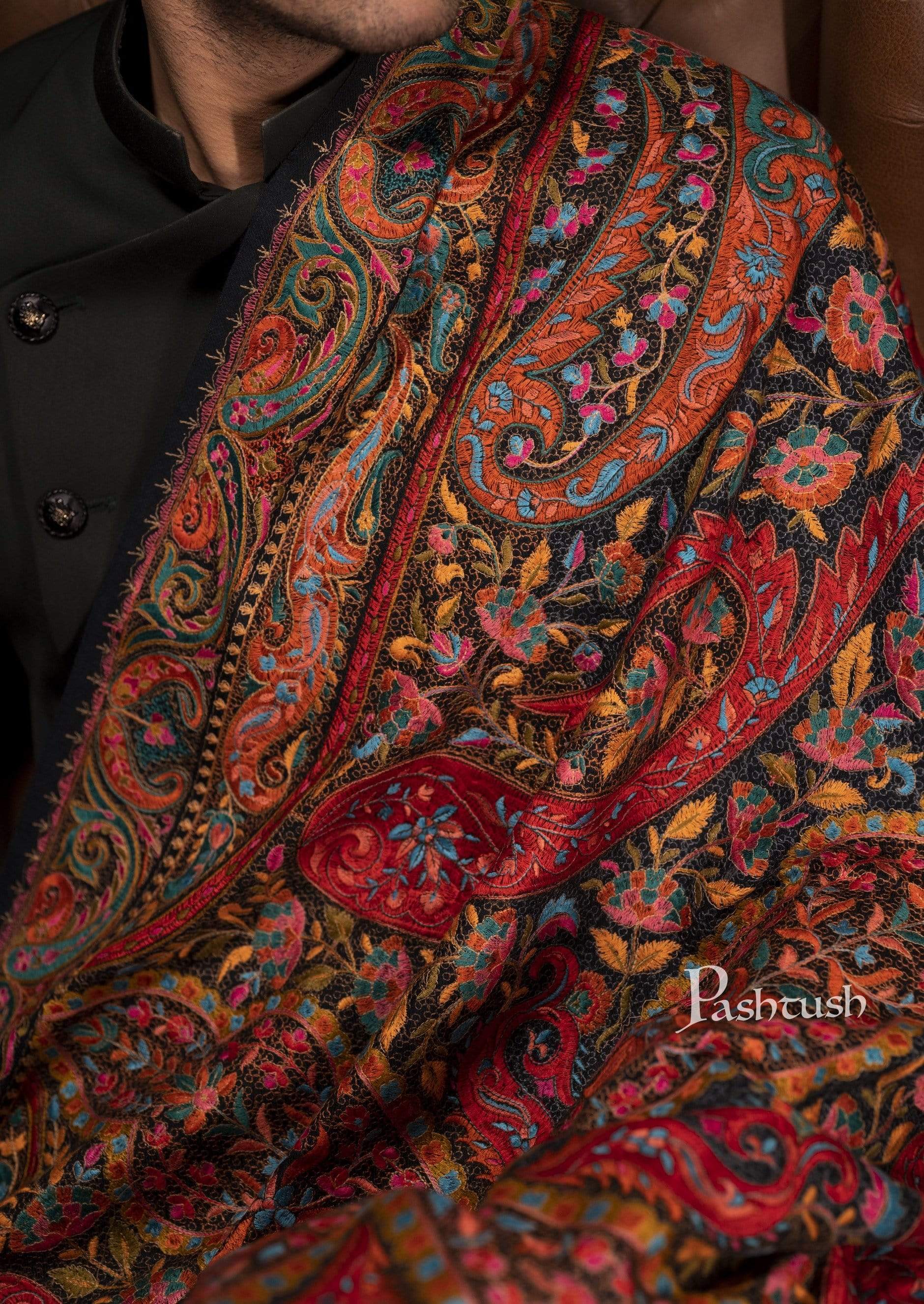 Pashtush Mens Papier-MâChé Embroidered  Stole, Fine Wool, Soft And Warm - Image 3