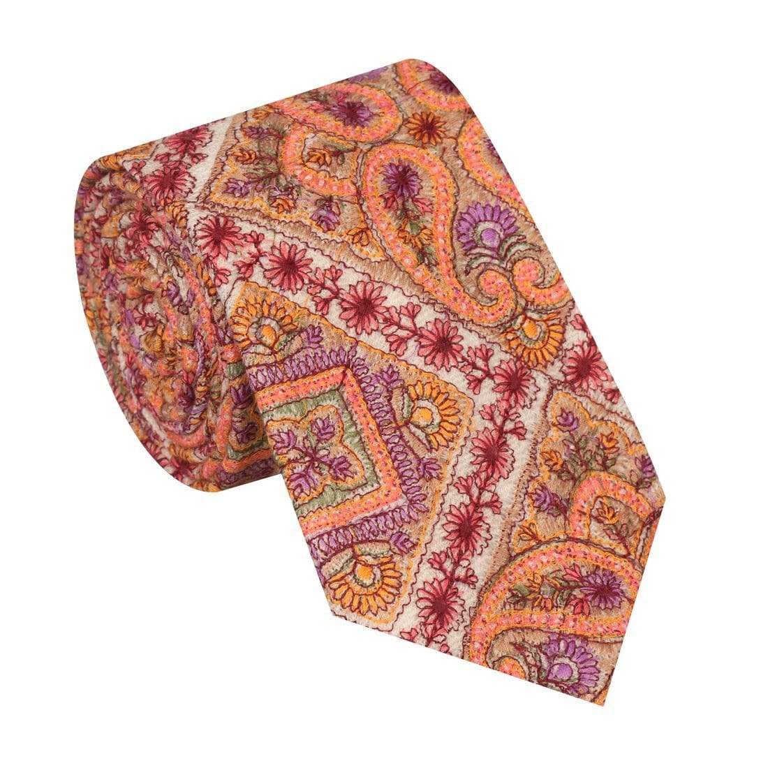 Pashtush Mens Embroidered Necktie, Wool, Paisley Design, Beige - Image 5