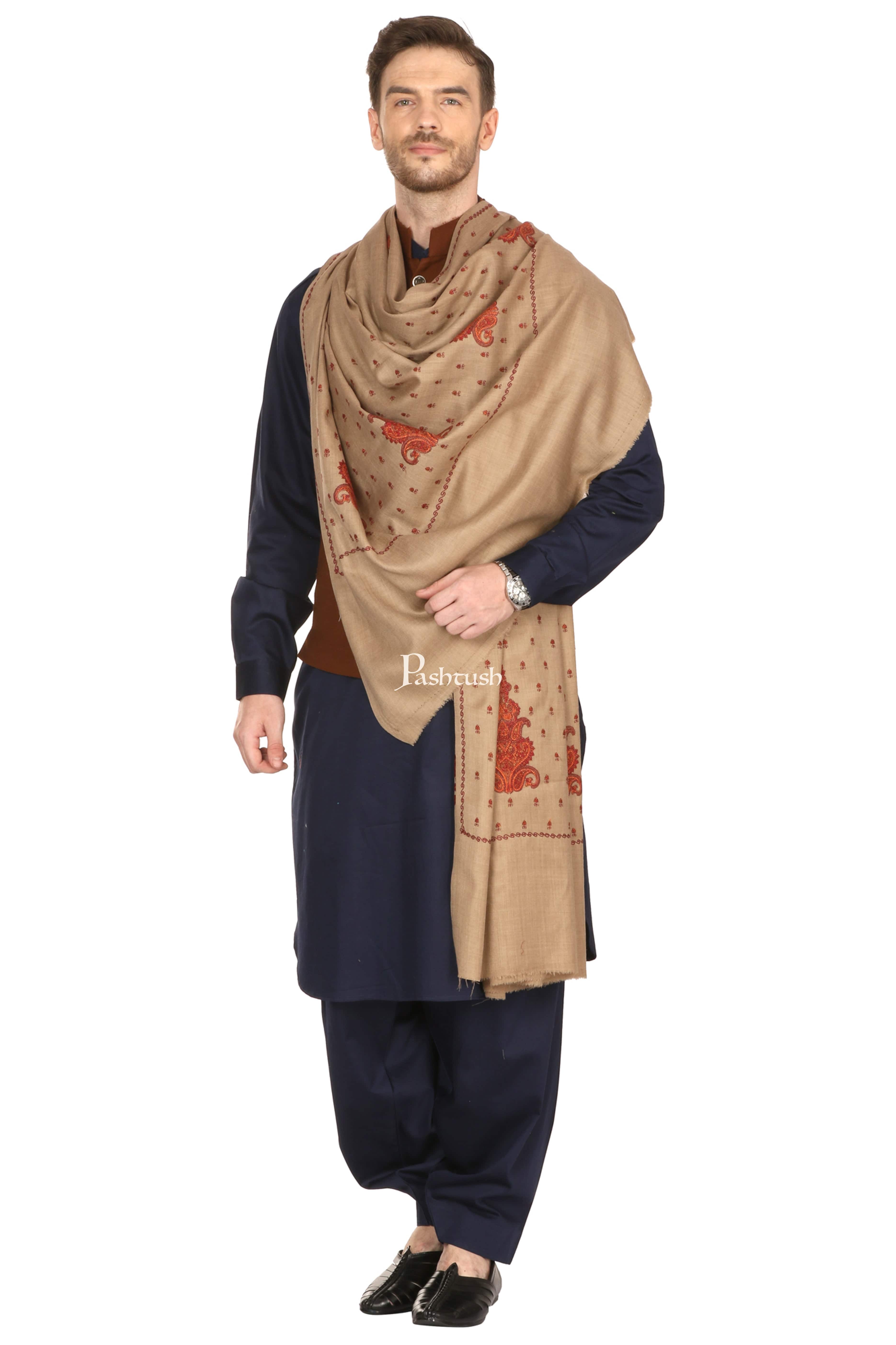 Pashtush Mens Embroidered Shawl In Extra Fine Wool Shawl - Image 5