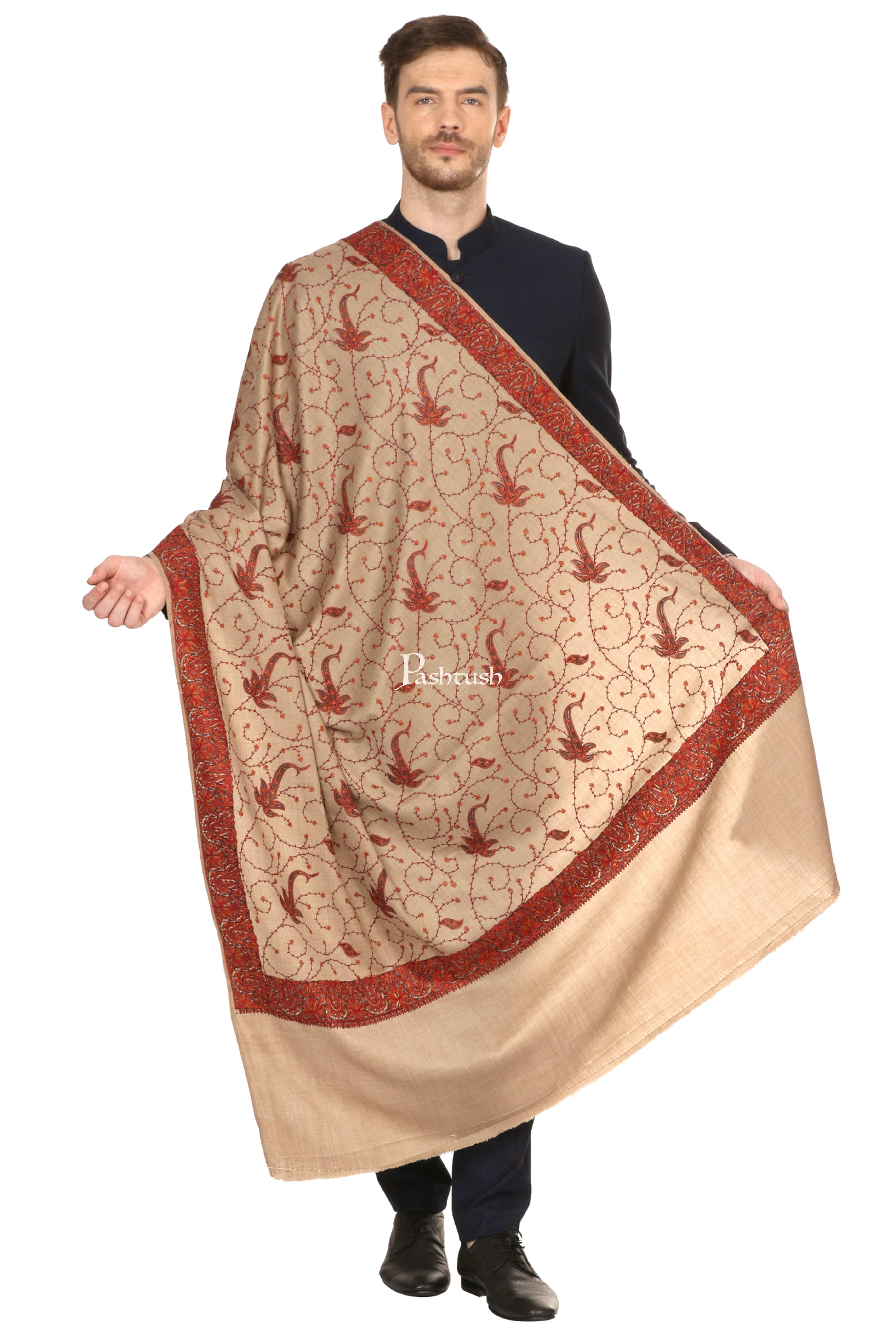Pashtush Mens Embroidered Shawl In Fine Wool Handfeel - Image 5