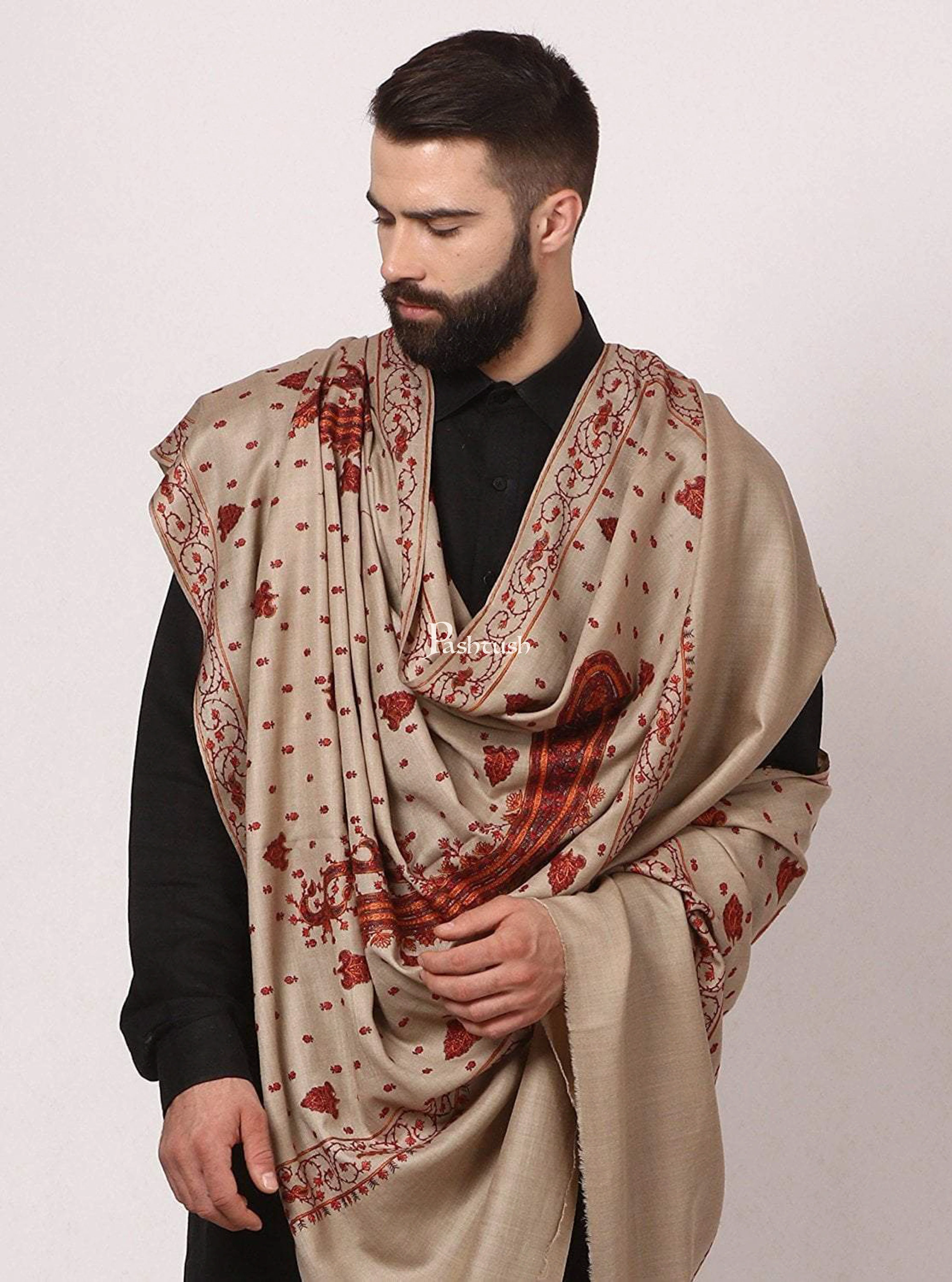 Pashtush Mens Embroidery Shawl, Gents Shawls, Handmade Embroidery