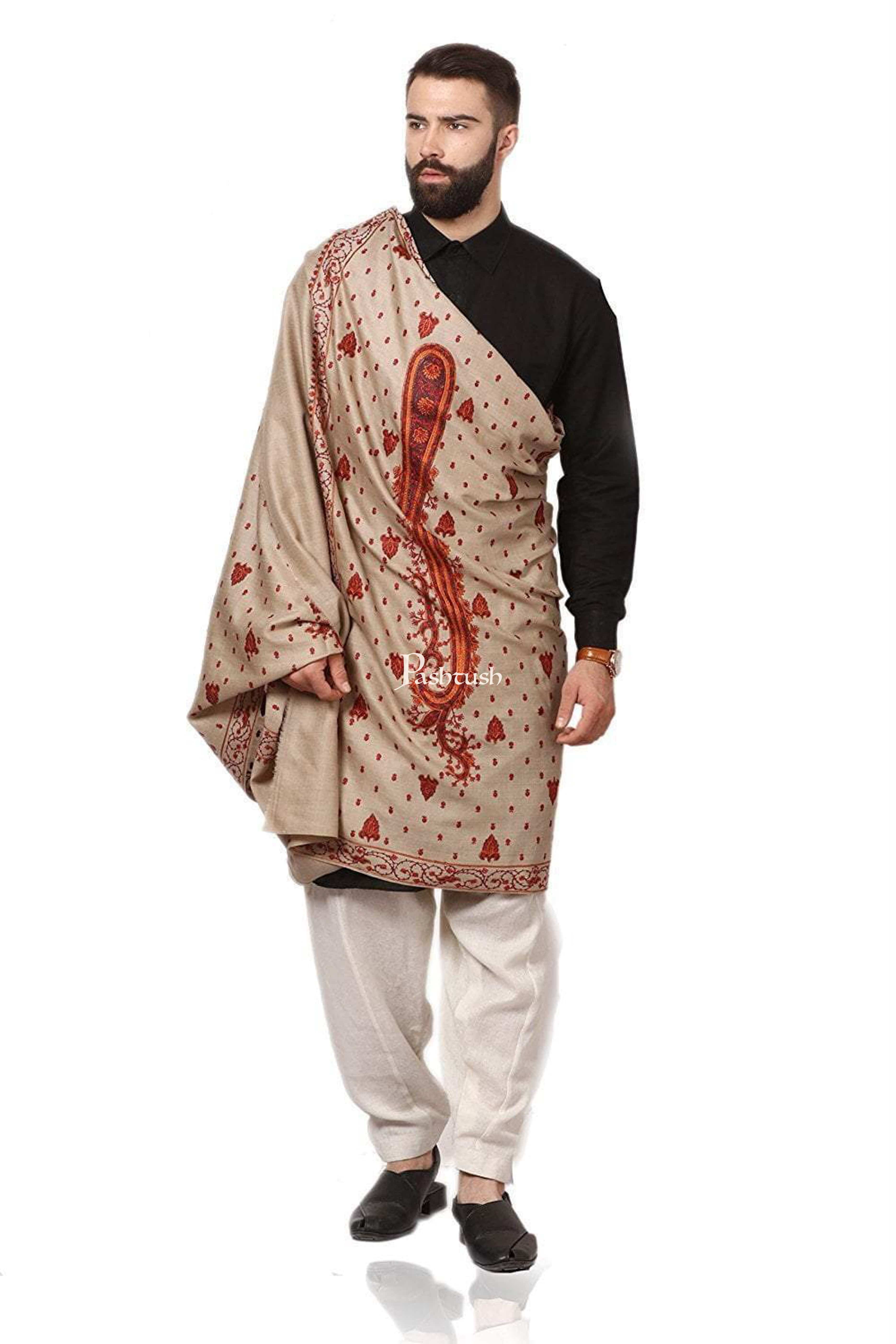 Pashtush Mens Embroidery Shawl, Gents Shawls, Handmade Embroidery - Image 4