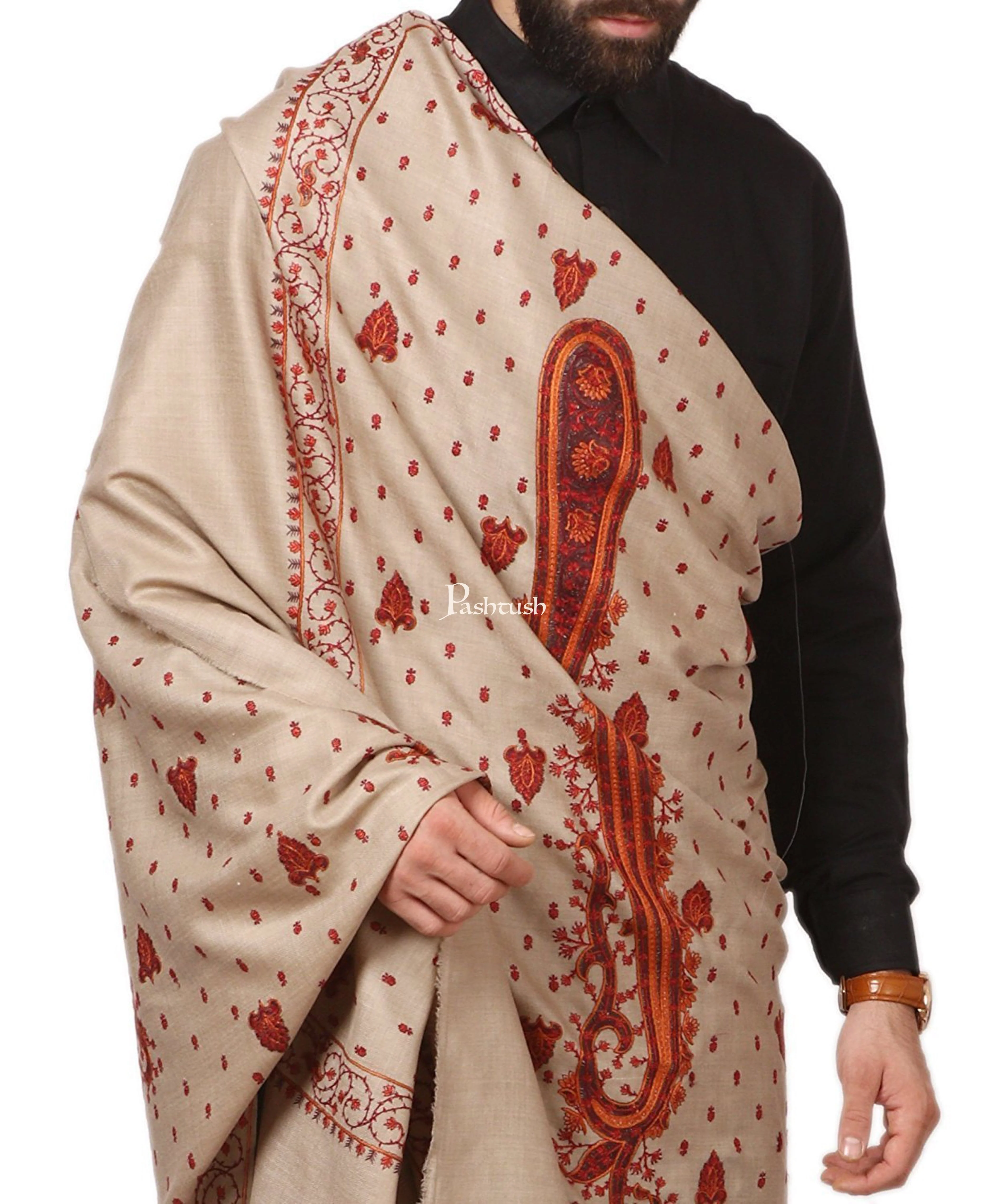 Pashtush Mens Embroidery Shawl, Gents Shawls, Handmade Embroidery - Image 6